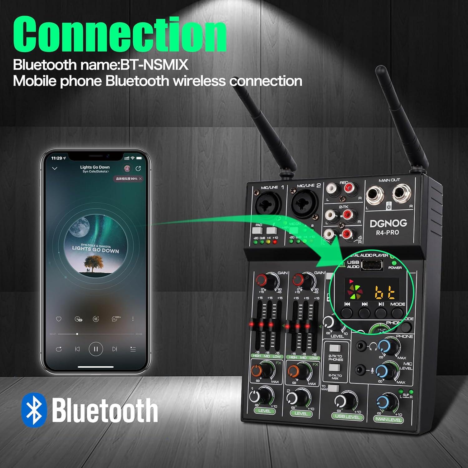 Mezclador de Audio R4 Pro 4 Canales Bluetooth USB 48V