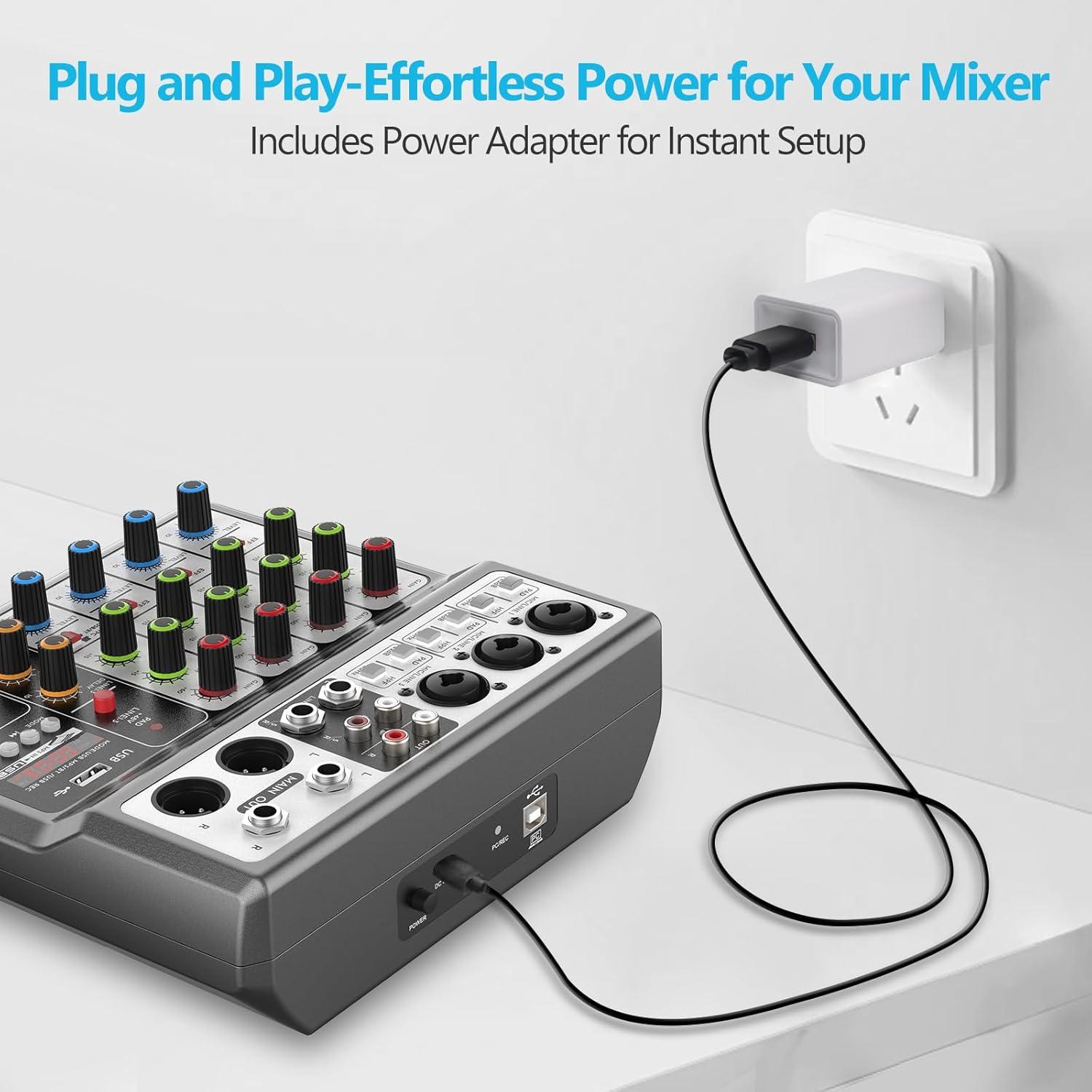 Mezclador de Audio Aveek 5 Canales USB Bluetooth Efectos