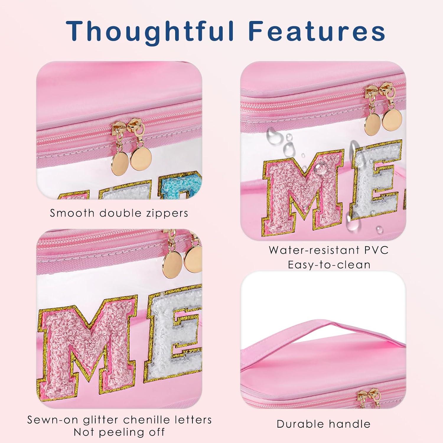 Bolsa de Maquillaje Clear Chenille Rosa Claro 22.86x15.24cm