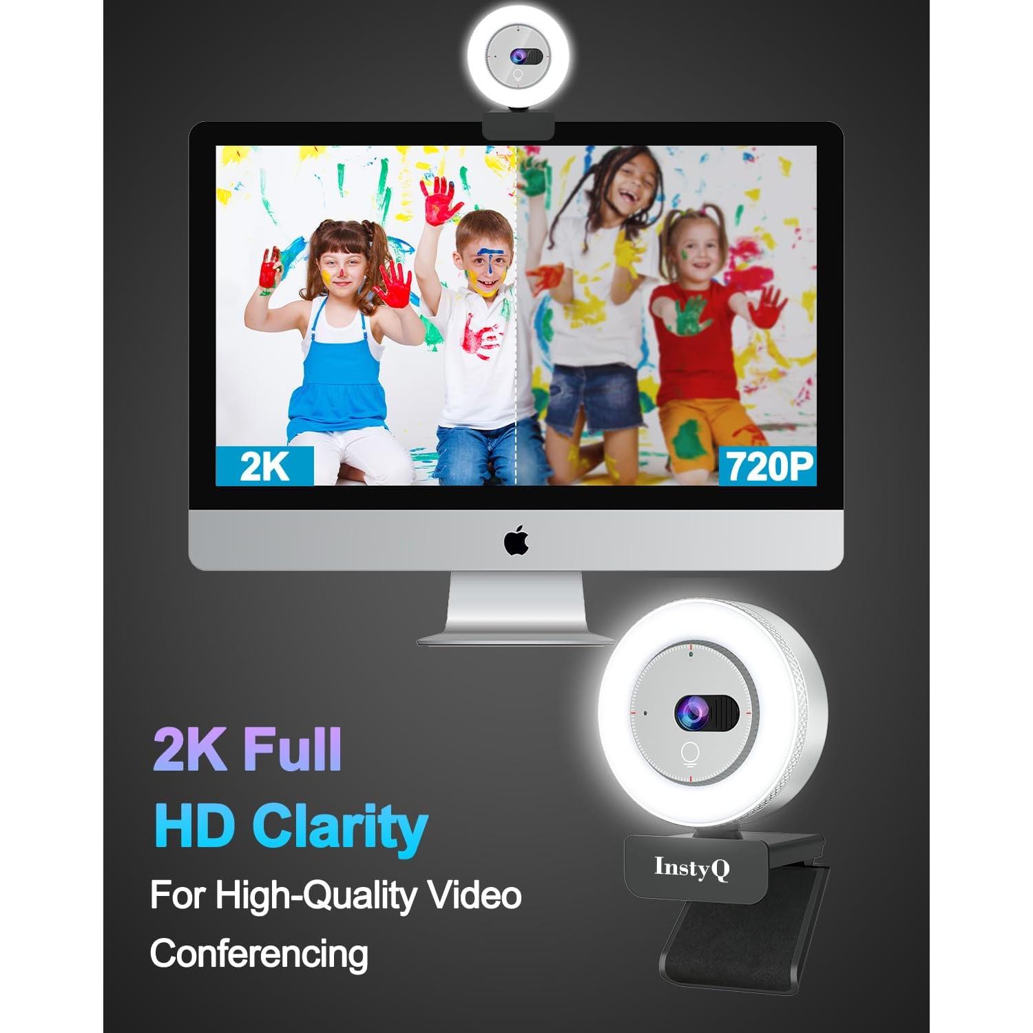 Cámara web 2K InstyQ con micrófono y tapa de privacidad