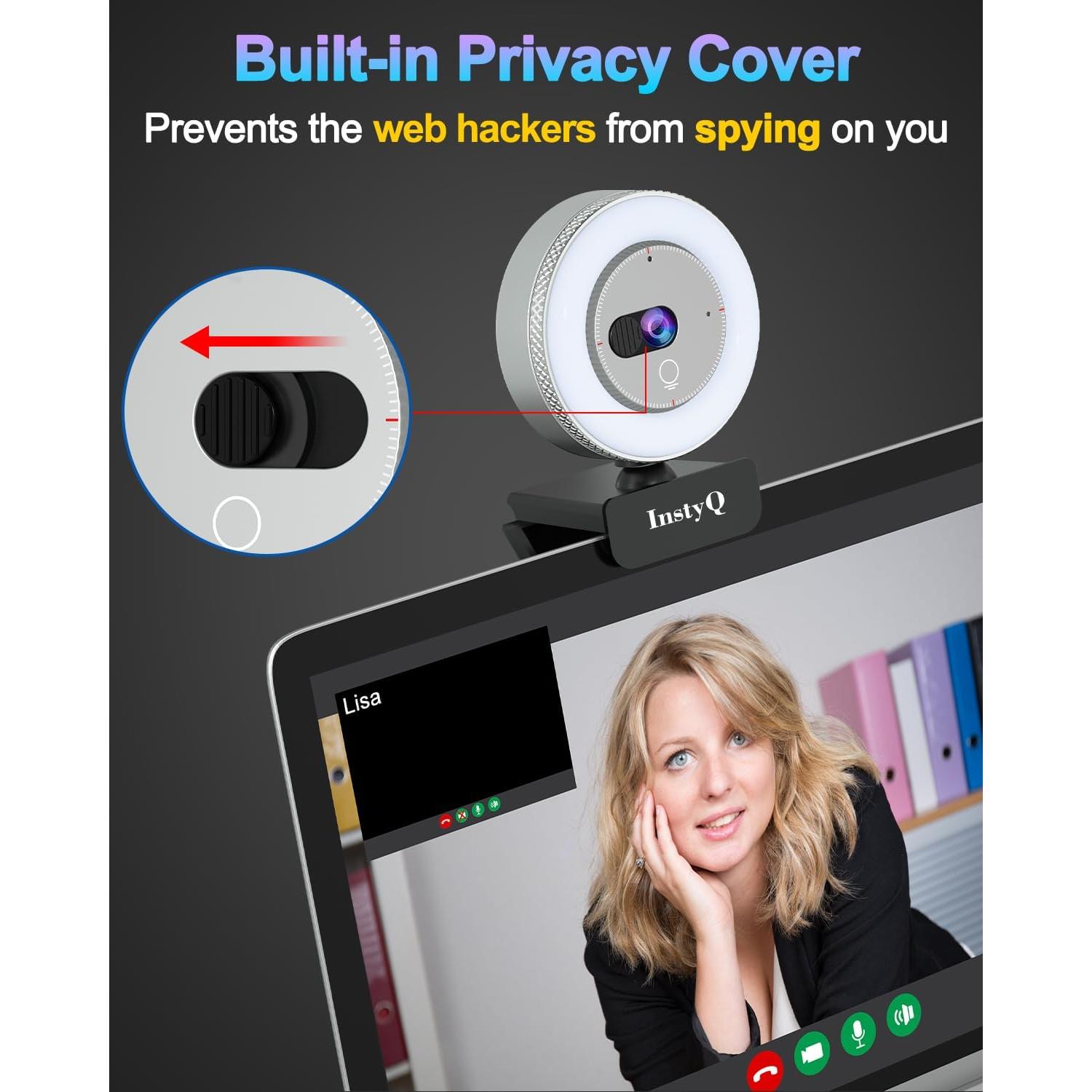 Cámara web 2K InstyQ con micrófono y tapa de privacidad