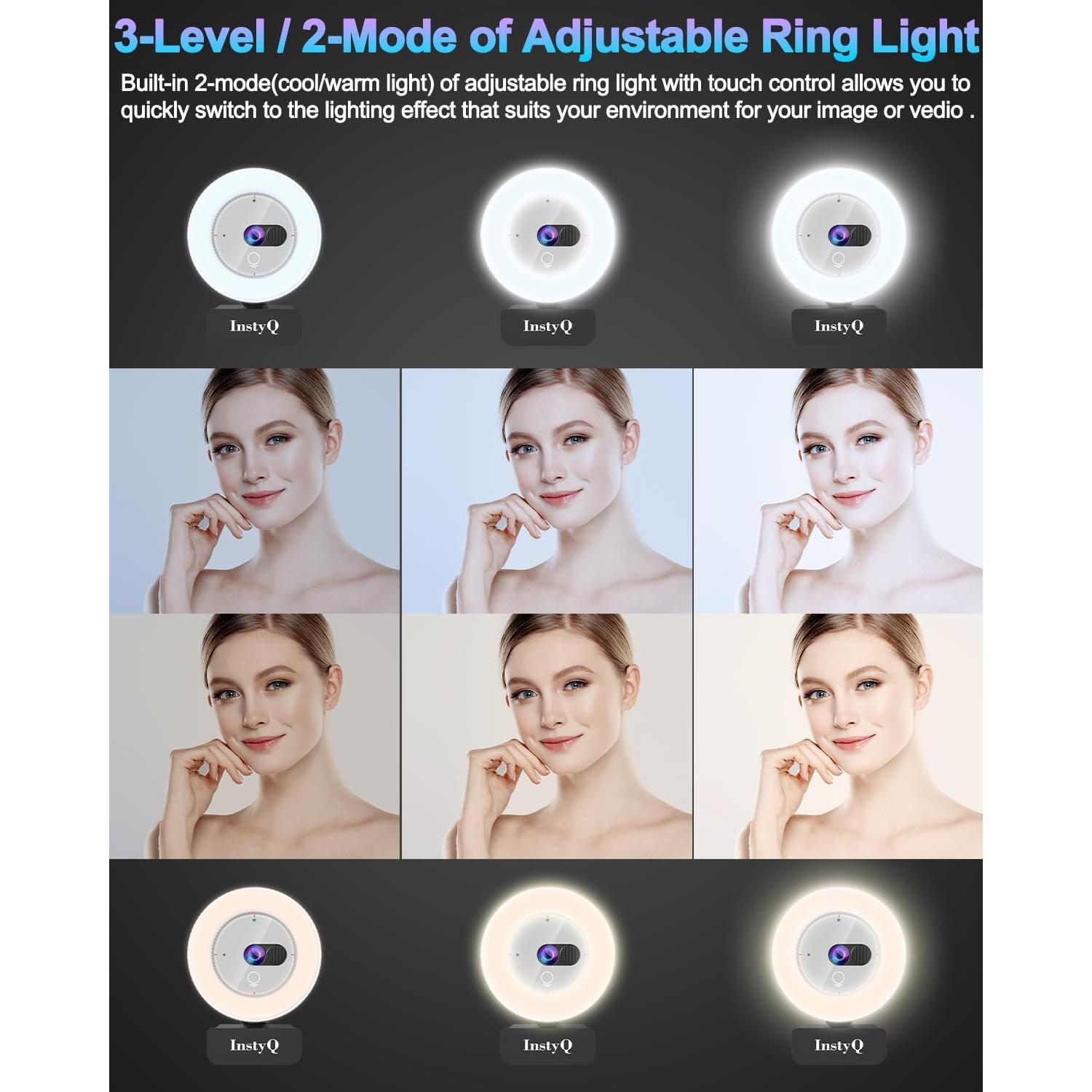 Cámara web 2K InstyQ con micrófono y tapa de privacidad