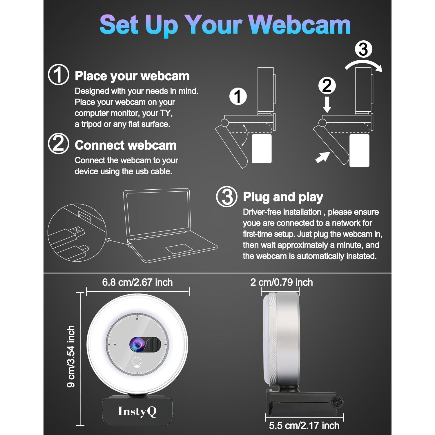 Cámara web 2K InstyQ con micrófono y tapa de privacidad