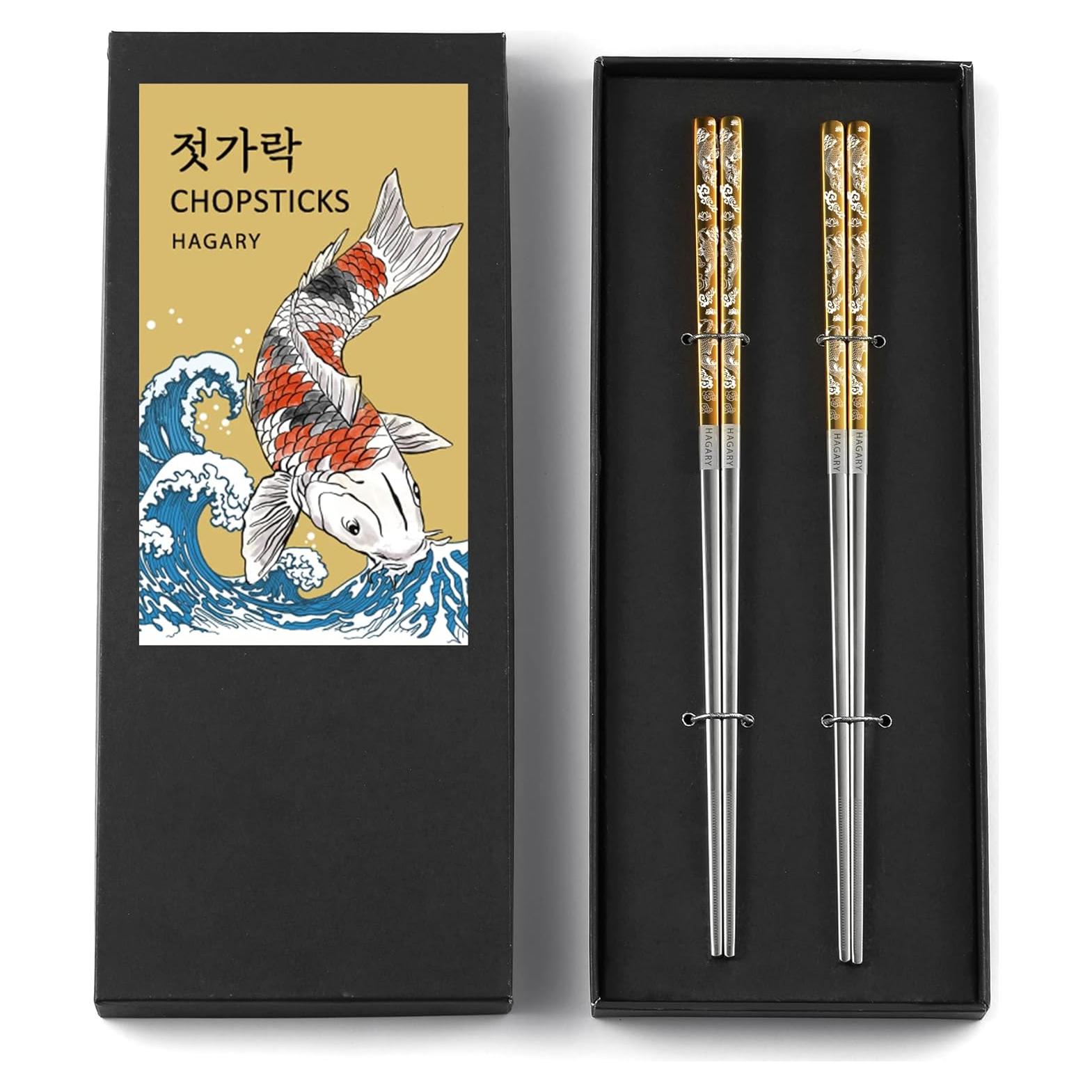 Palillos Reutilizables de Metal Hagary 23.6 cm Antideslizantes