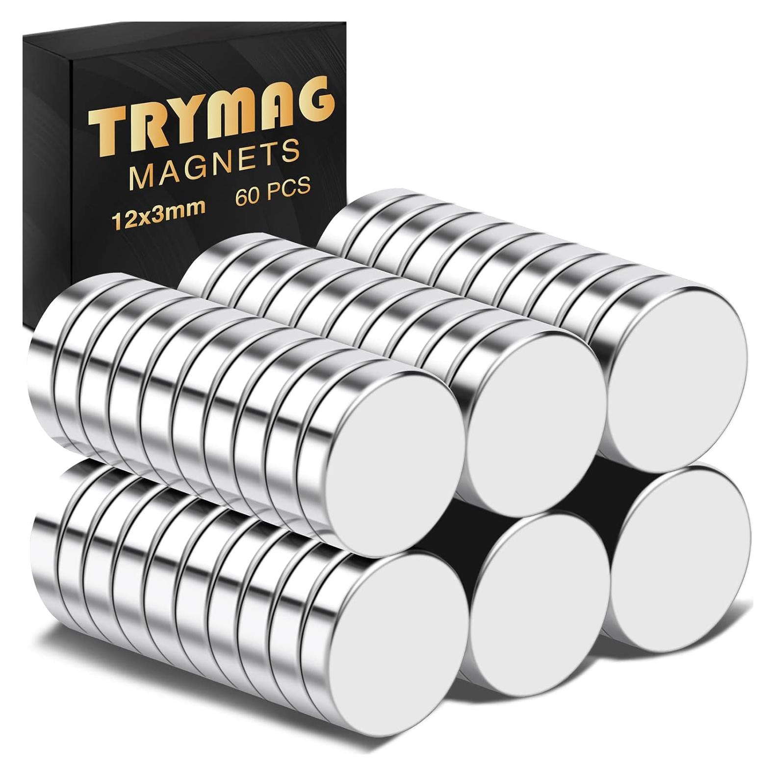 Imanes TRYMAG 60 Pcs Neodimio 12mm x 3mm para Oficina