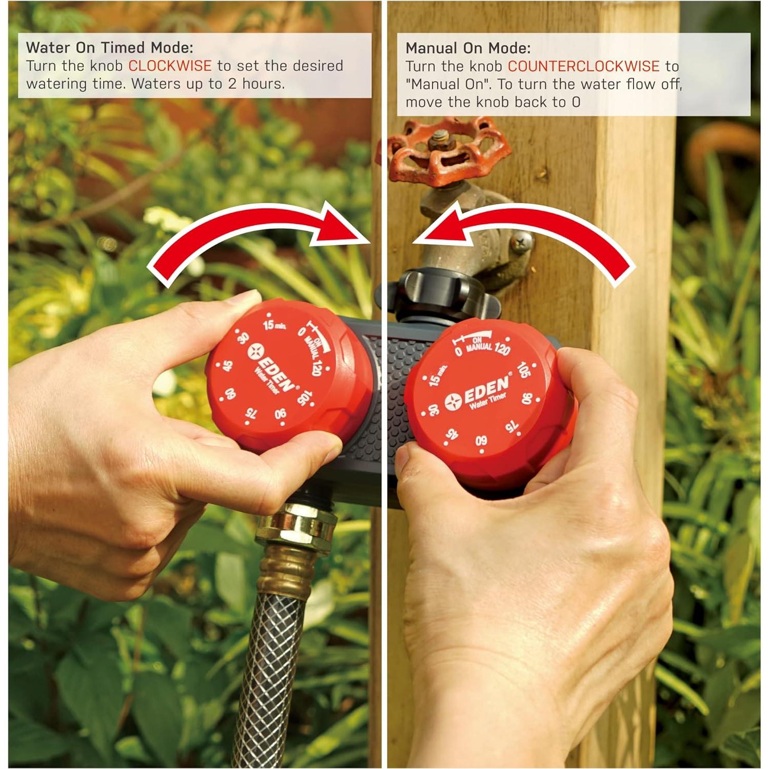 Temporizador de Riego Mecánico Eden 25124 2 Zonas Rojo Gris