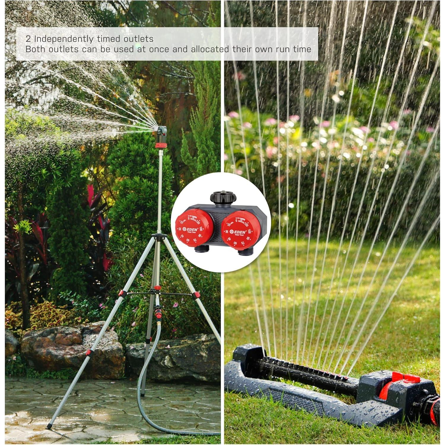 Temporizador de Riego Mecánico Eden 25124 2 Zonas Rojo Gris