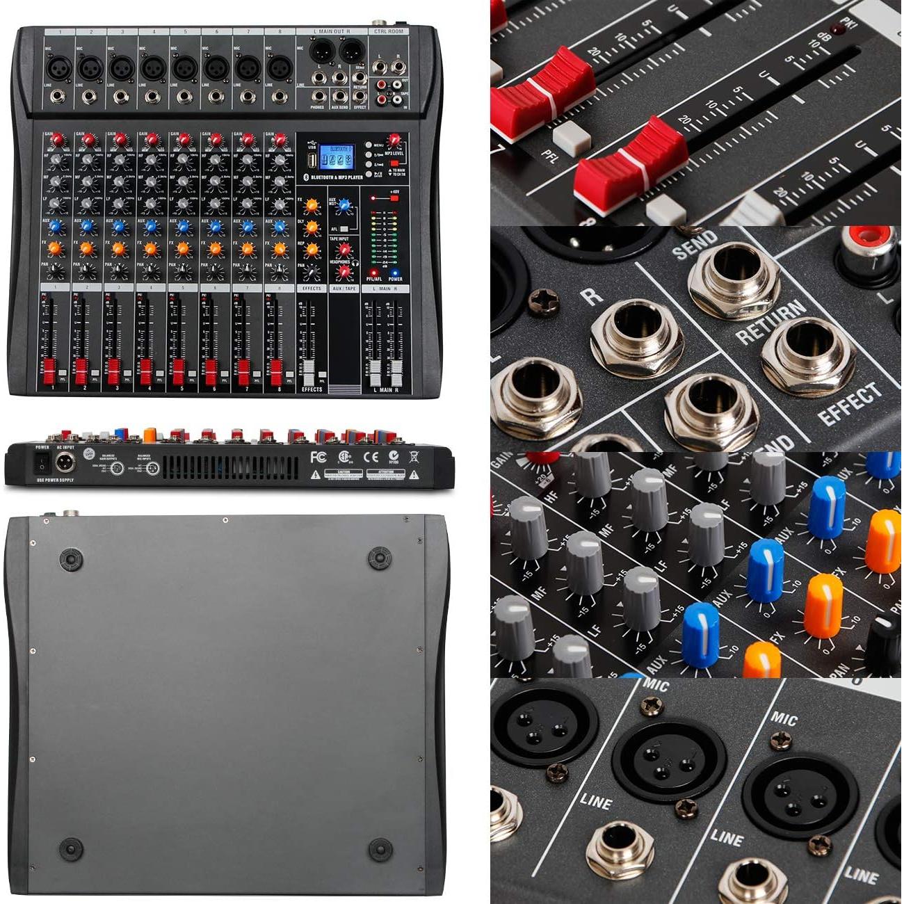 Mezclador de Audio Depusheng DX8 8 Canales USB Bluetooth