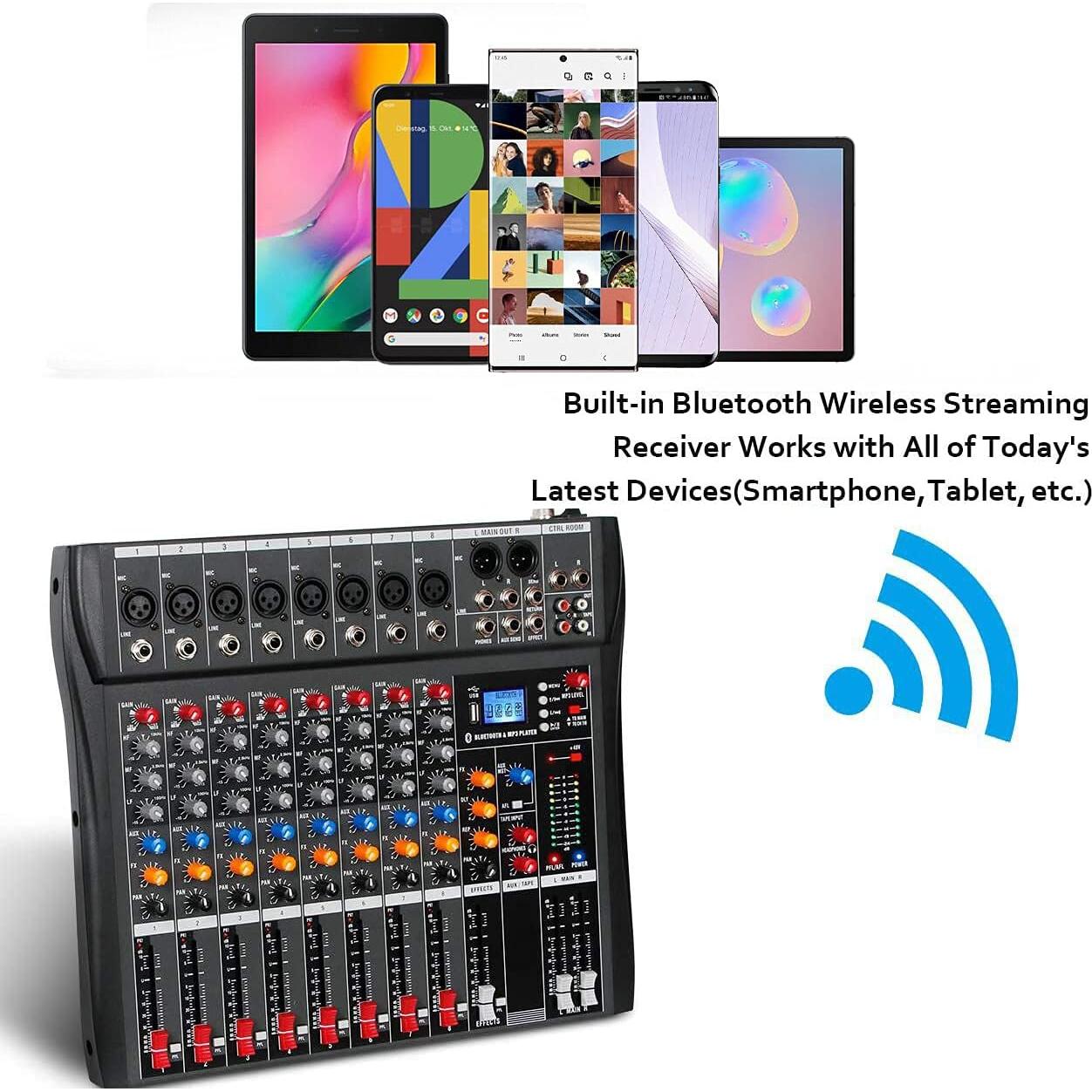 Mezclador de Audio Depusheng DX8 8 Canales USB Bluetooth