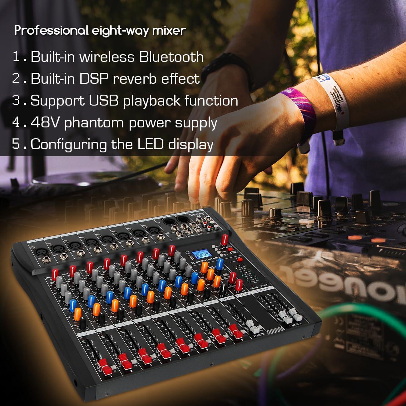 Mezclador de Audio Depusheng DX8 8 Canales USB Bluetooth