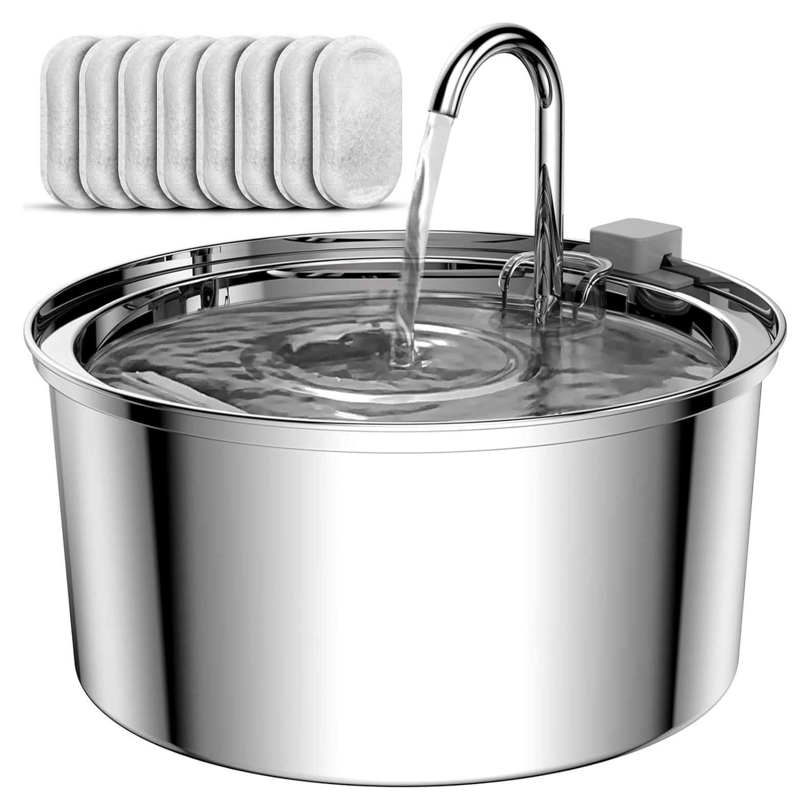 Fuente de Agua para Gatos Tomxcute 3.2L Acero Inoxidable + 8 Filtros