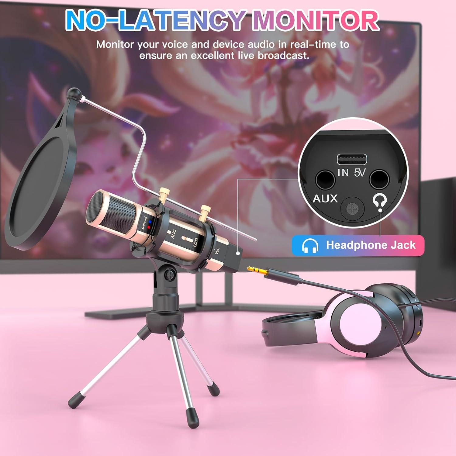 Micrófono de Estudio ZealSound K08U Oro con Soporte y USB