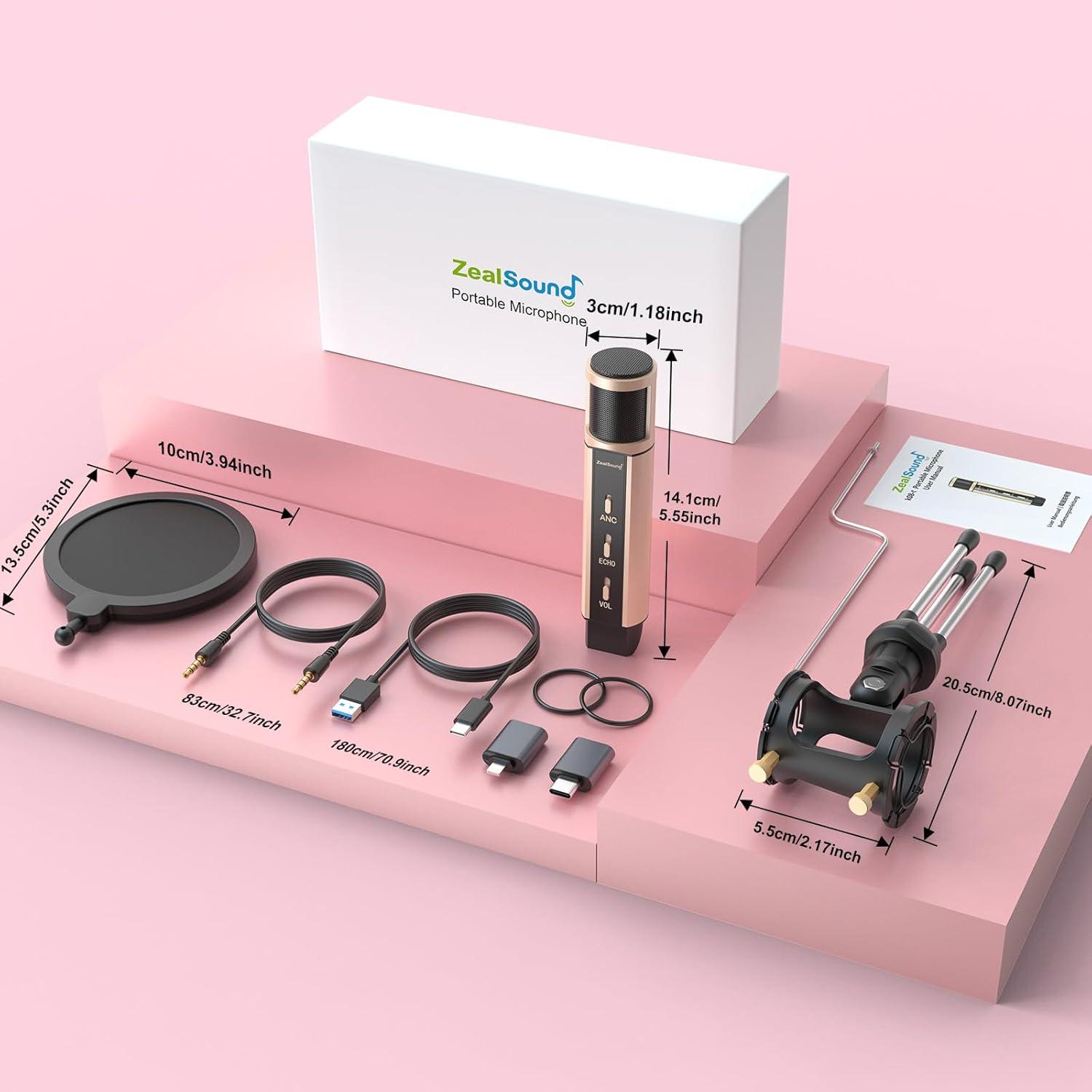 Micrófono de Estudio ZealSound K08U Oro con Soporte y USB