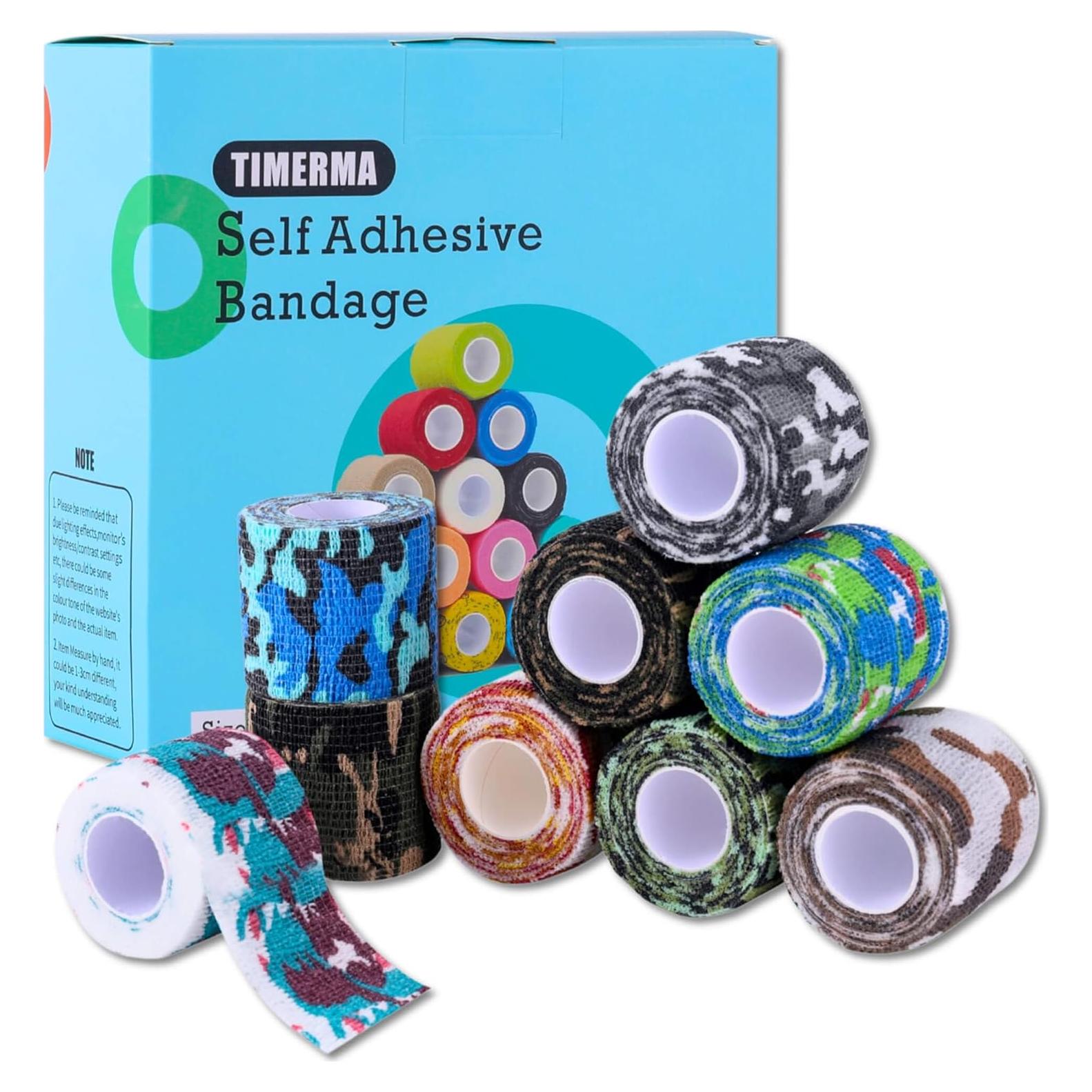 9 Rollos de Venda Autoadhesiva Elástica Multi-Camuflaje TIMERMA