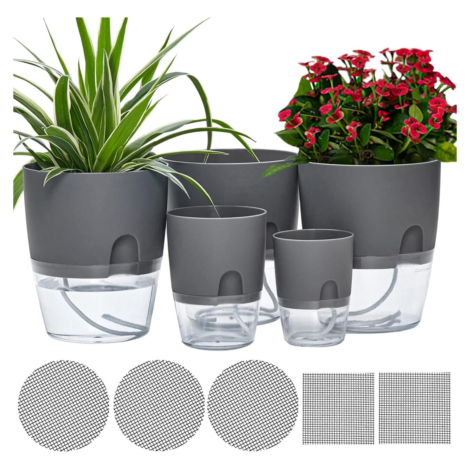 Macetas Autorriego ETGLCOZY 5 Piezas Gris 15,24 cm