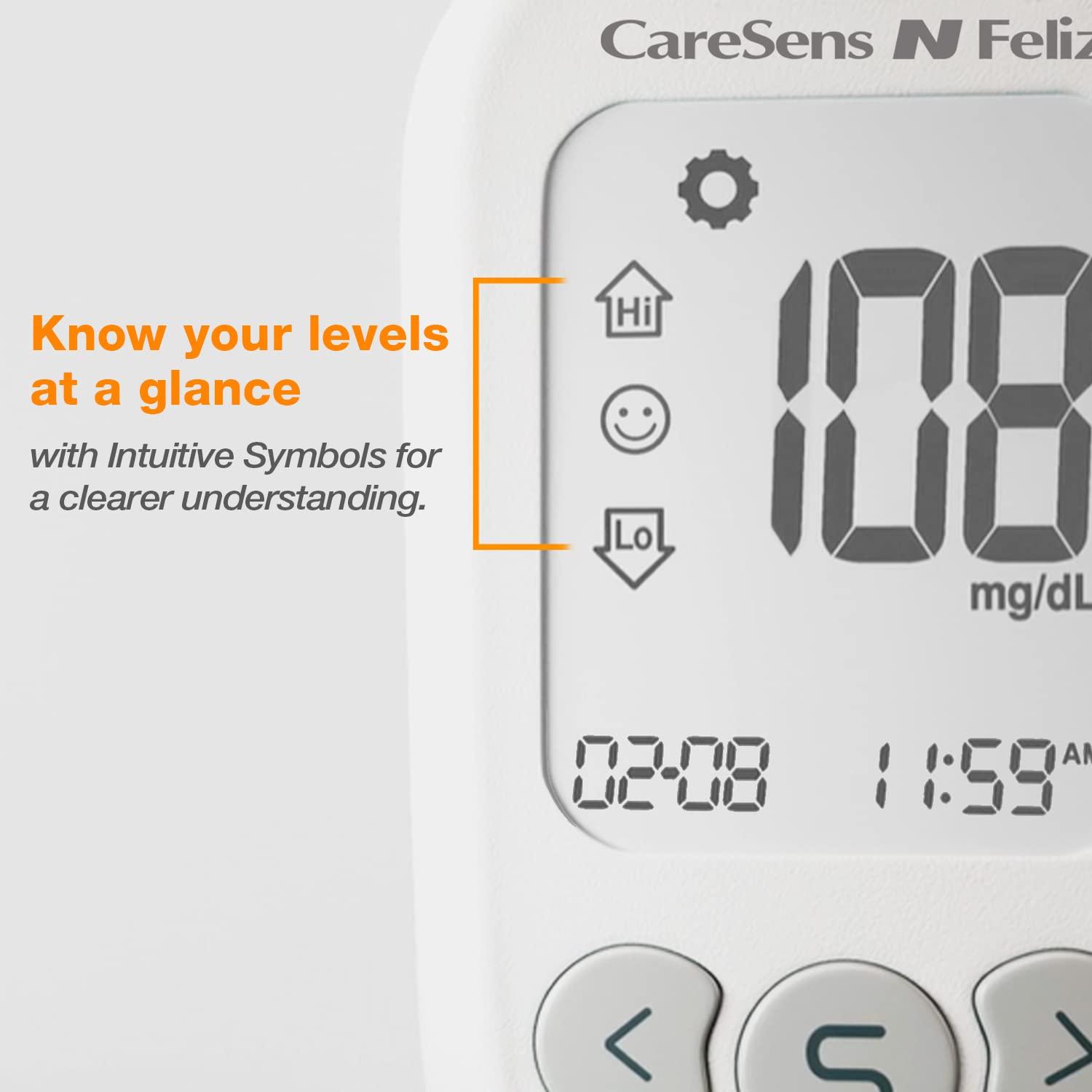 Kit de Monitoreo de Glucosa CareSens N Feliz con 100 Tiras y Lancetas