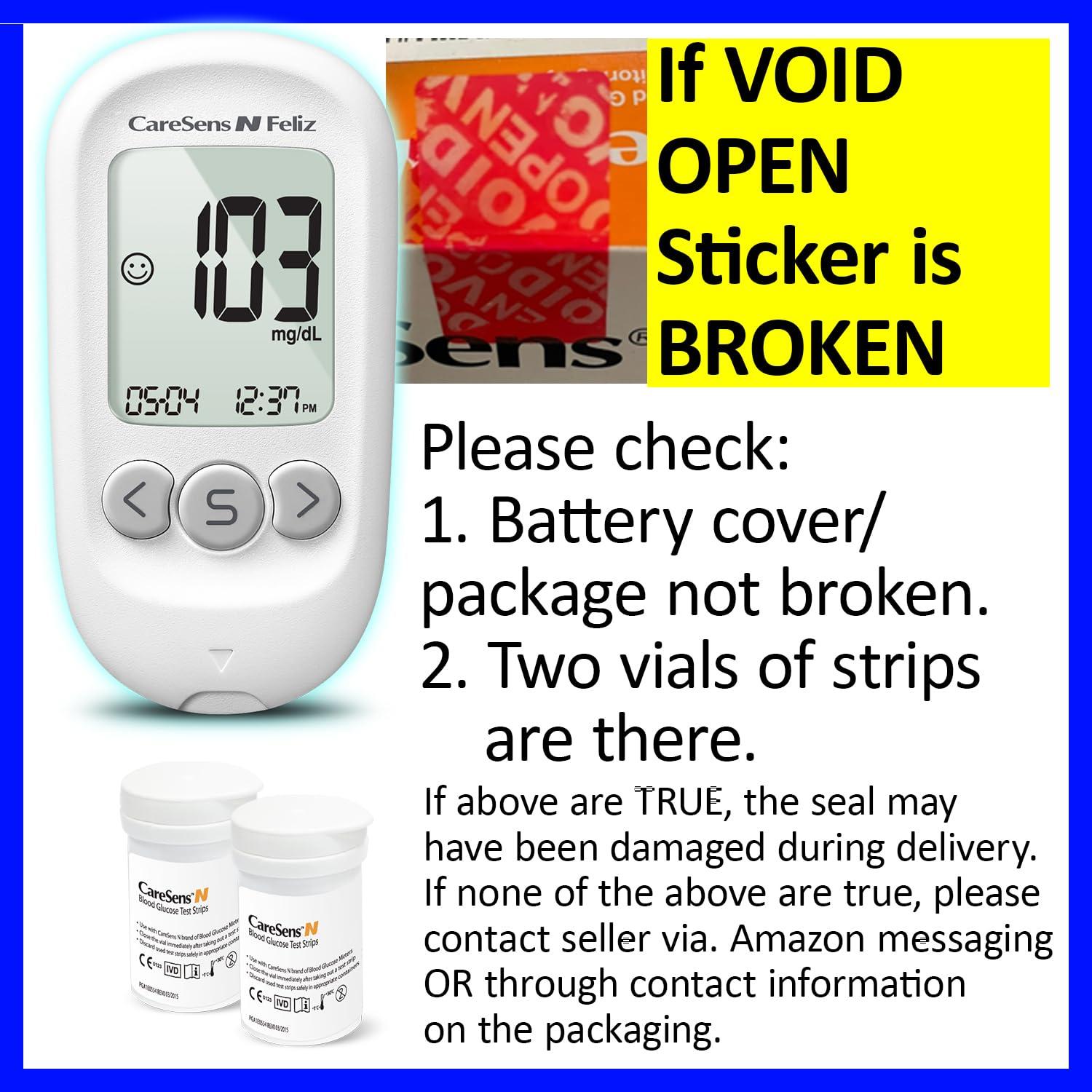 Kit de Monitoreo de Glucosa CareSens N Feliz con 100 Tiras y Lancetas