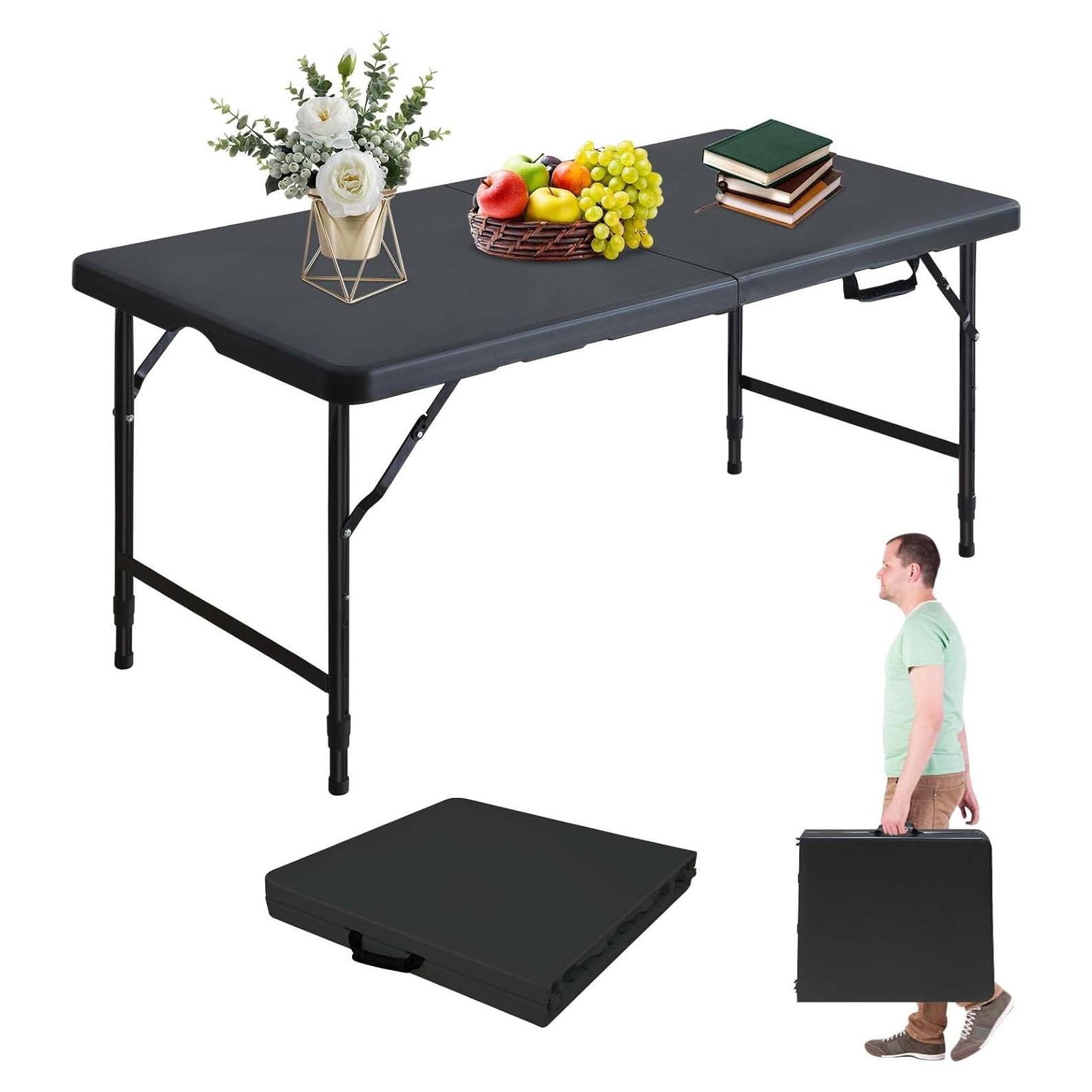 Mesa Plegable LSKSSNG 1.22m Ajustable Negra para Camping