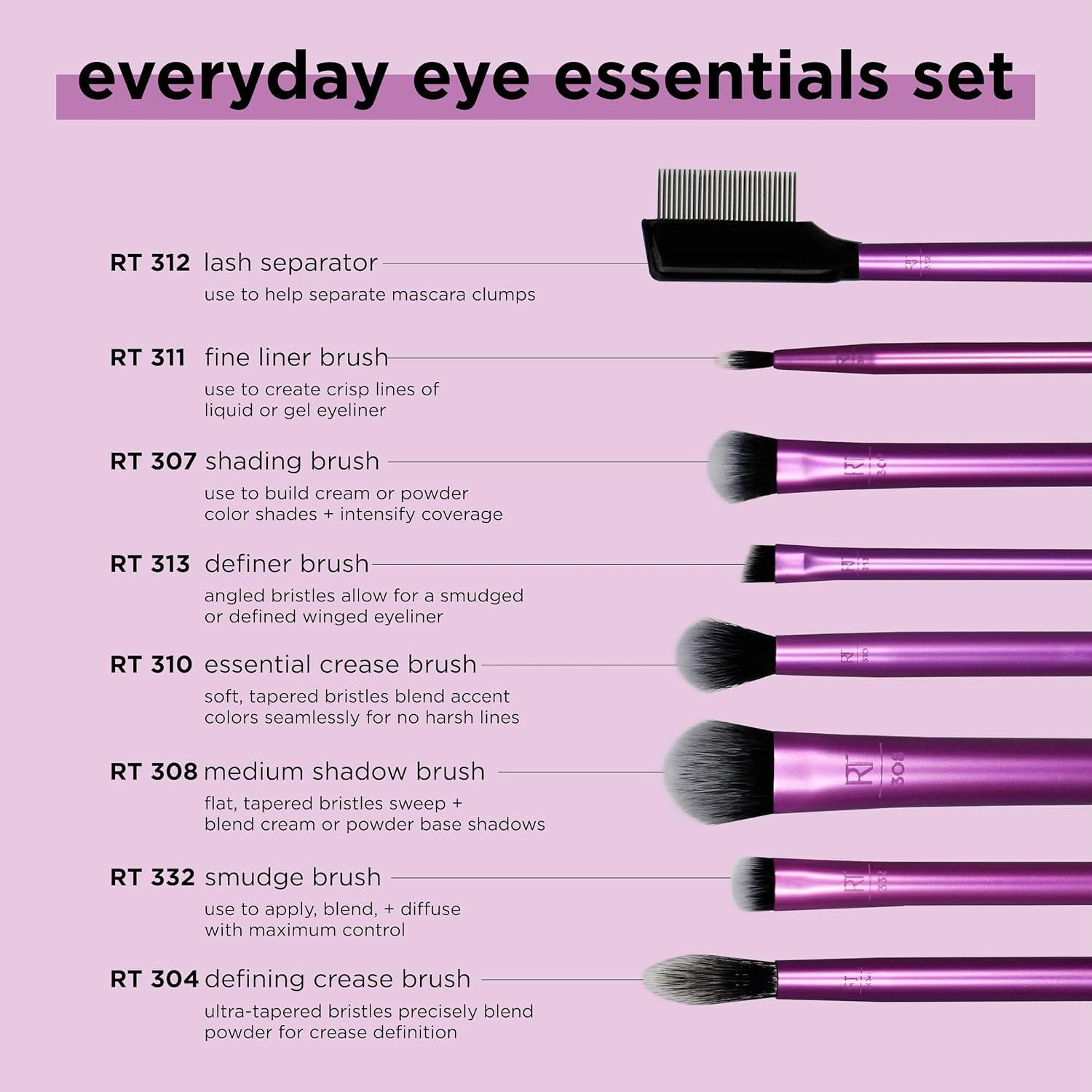 Set de Brochas de Maquillaje Esenciales para Ojos Real Techniques 8 Piezas