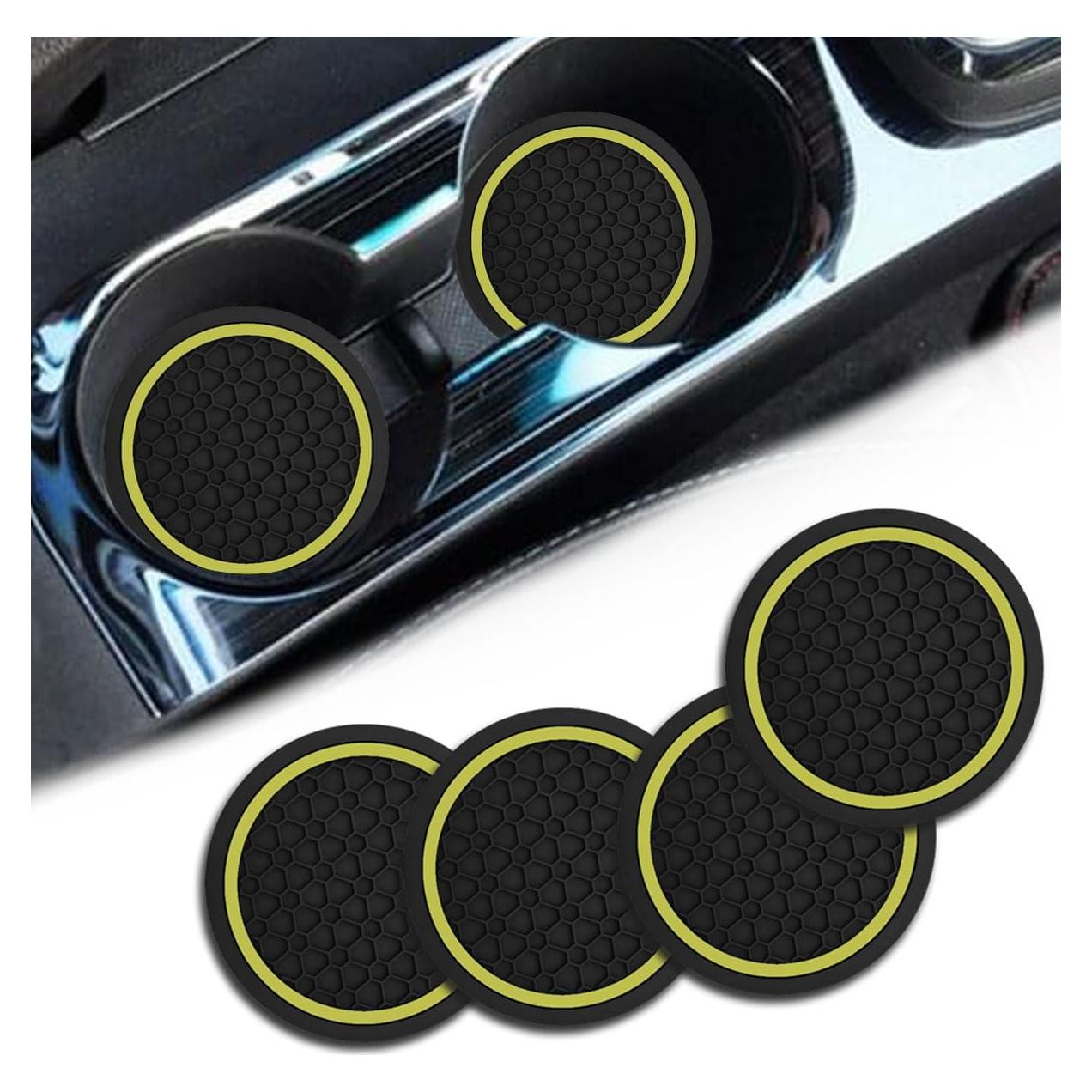 4 Posavasos Antideslizantes Couslcd para Coche Amarillo 6.99 cm