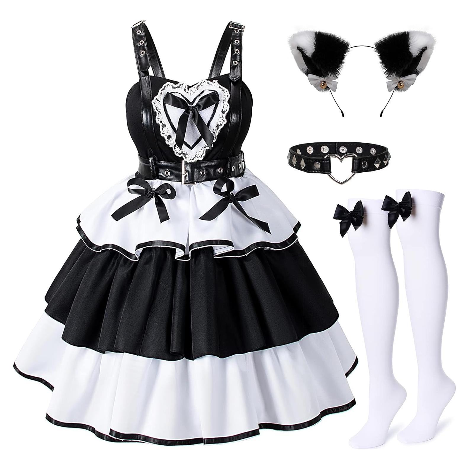 Disfraz Gótico de Anime para Mujer con Orejas de Gato - Tallas S a 5XL