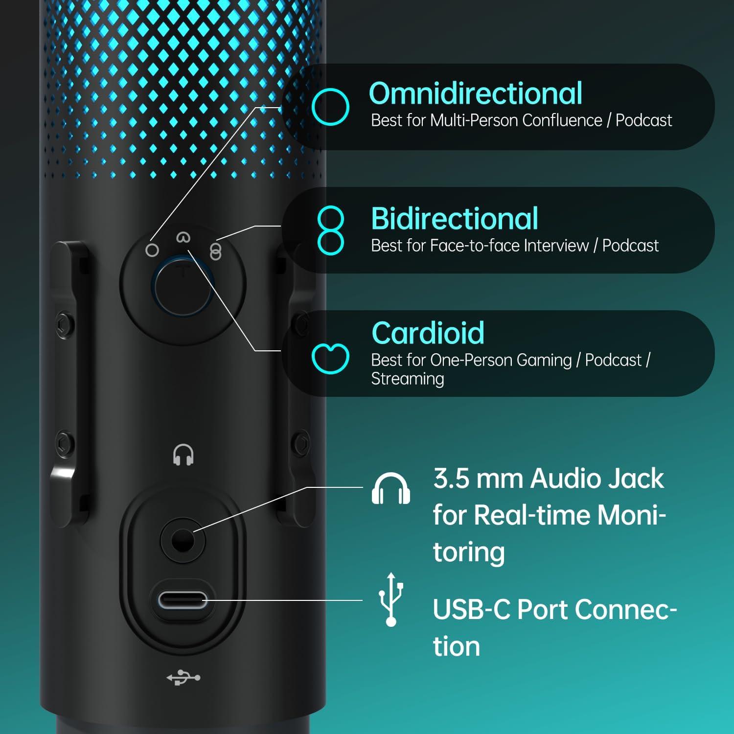 Micrófono JARO J101-CS USB con Cancelación de Ruido RGB