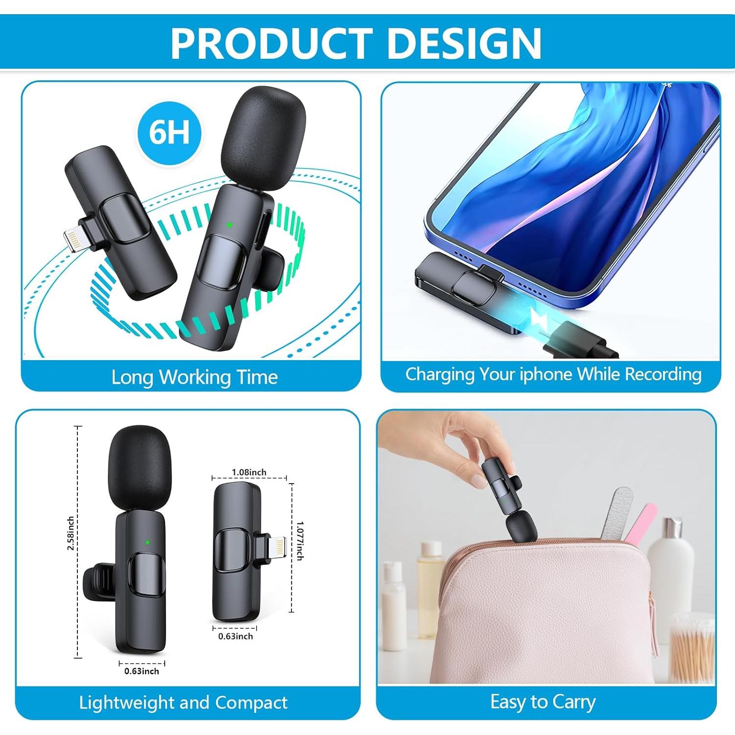 Micrófono Inalámbrico RICCHI K1 para iPhone y iPad, 2 Pack