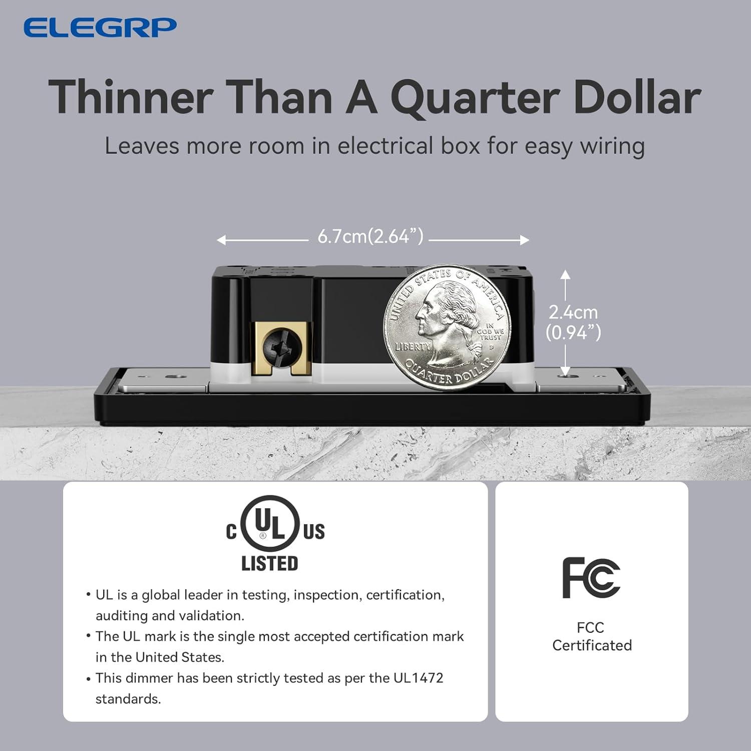 Interruptor Regulador Digital ELEGRP 300W LED/CFL Negro