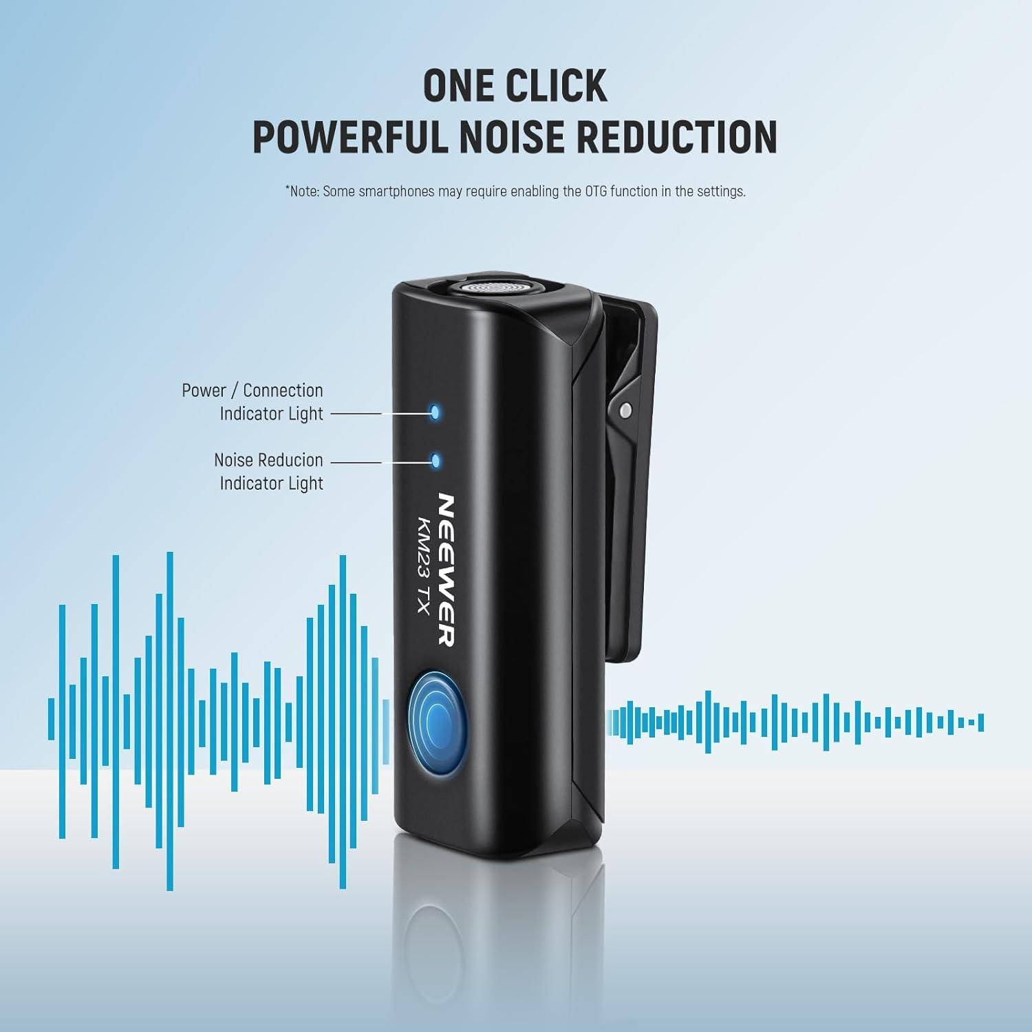 Micrófono Lavalier Inalámbrico NEEWER KM23 40m Rango 2 Transmisores