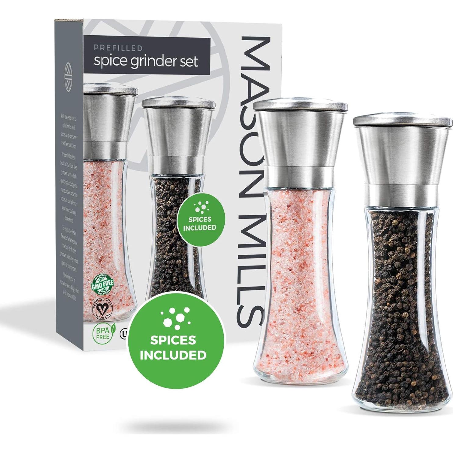 Juego de Molinillos de Sal y Pimienta Mason Mills - Acero Inoxidable