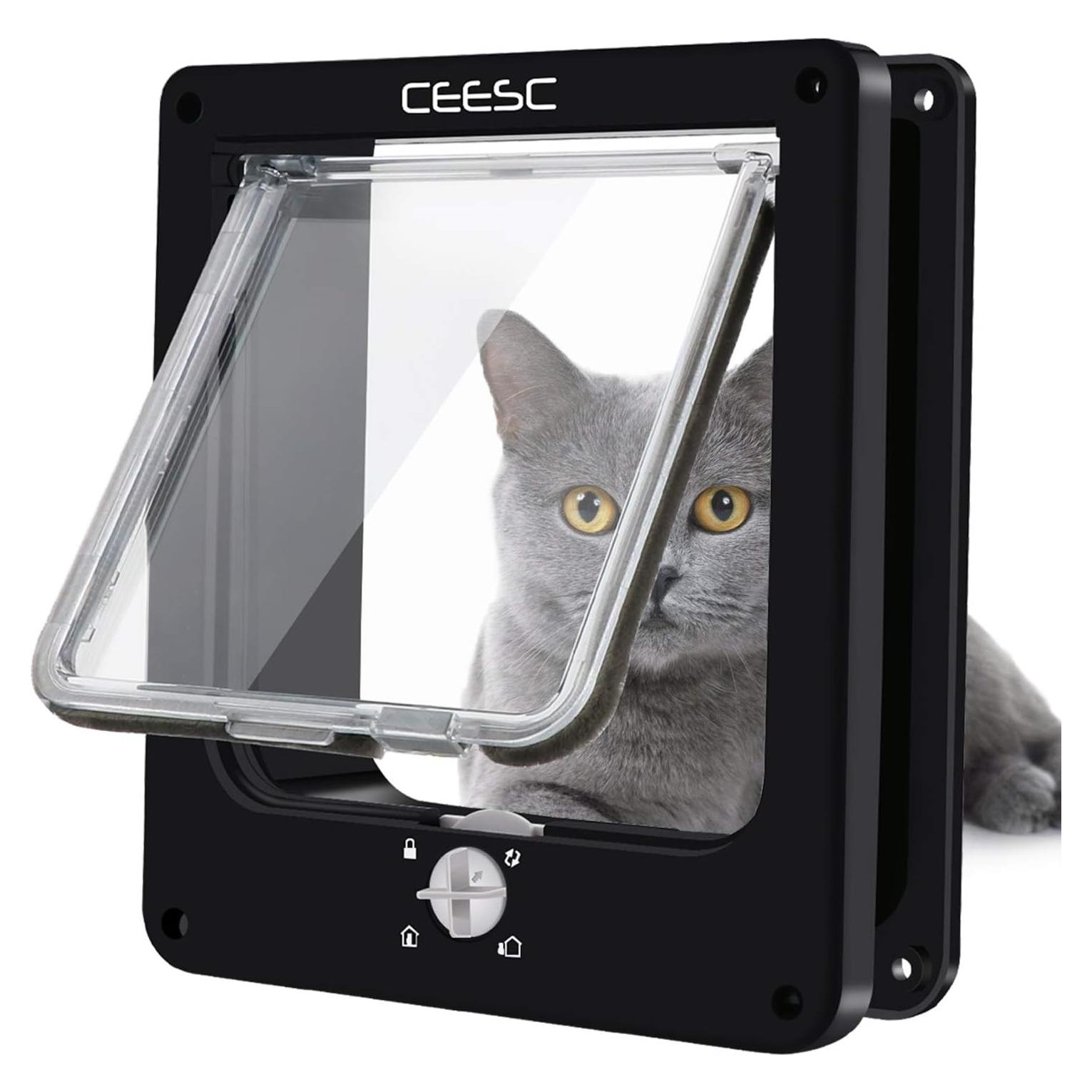 Puerta para Gato CEESC Mediana Negra con Cerradura 4 Vías