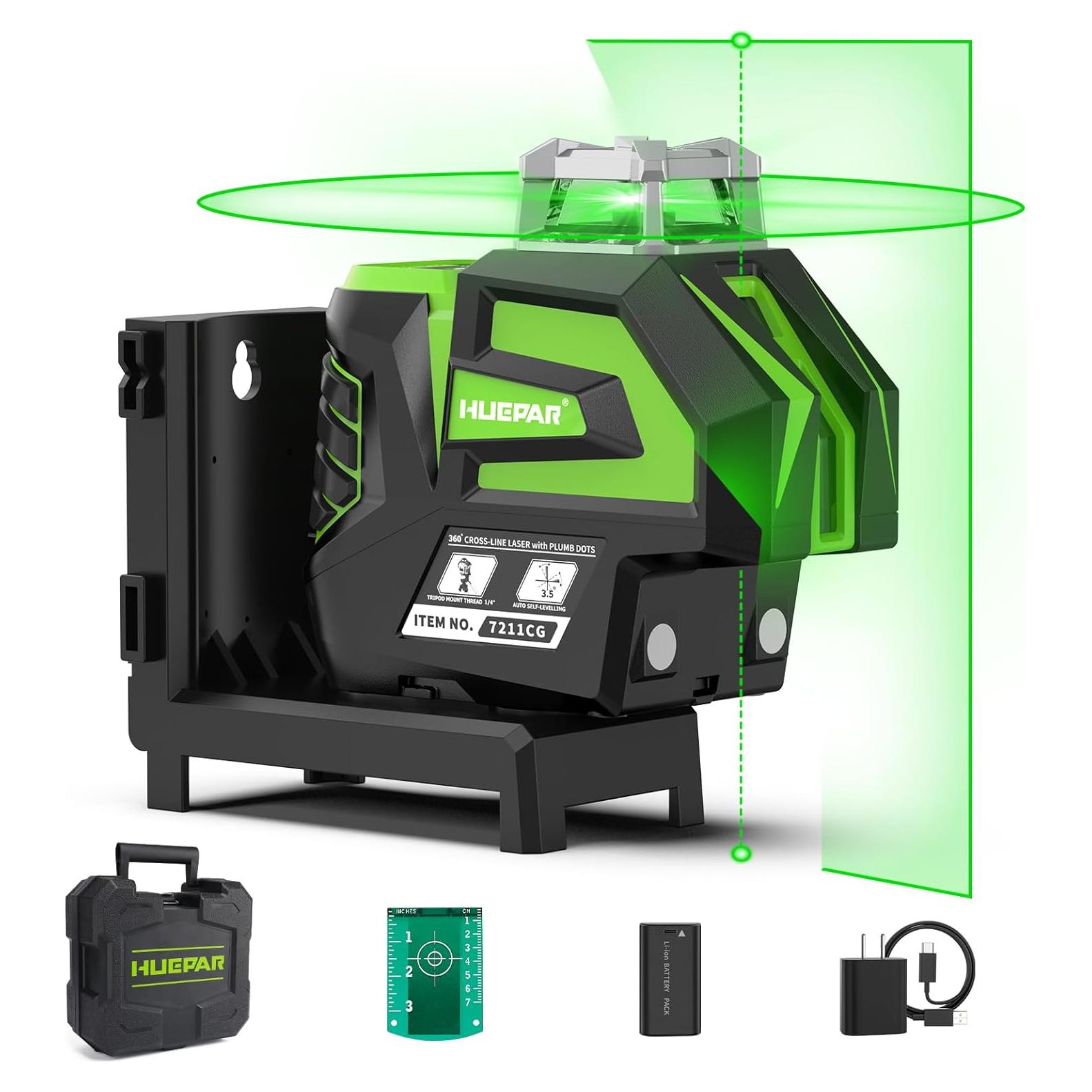 Nivel láser verde Huepar 7211CG autocompensado 360°