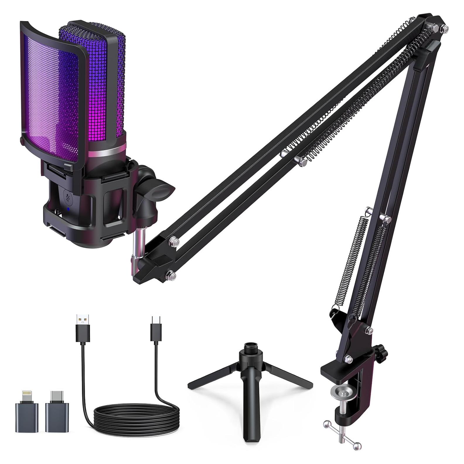 Micrófono USB Gaming ZealSound BKD-11 RGB con Filtro Antipop