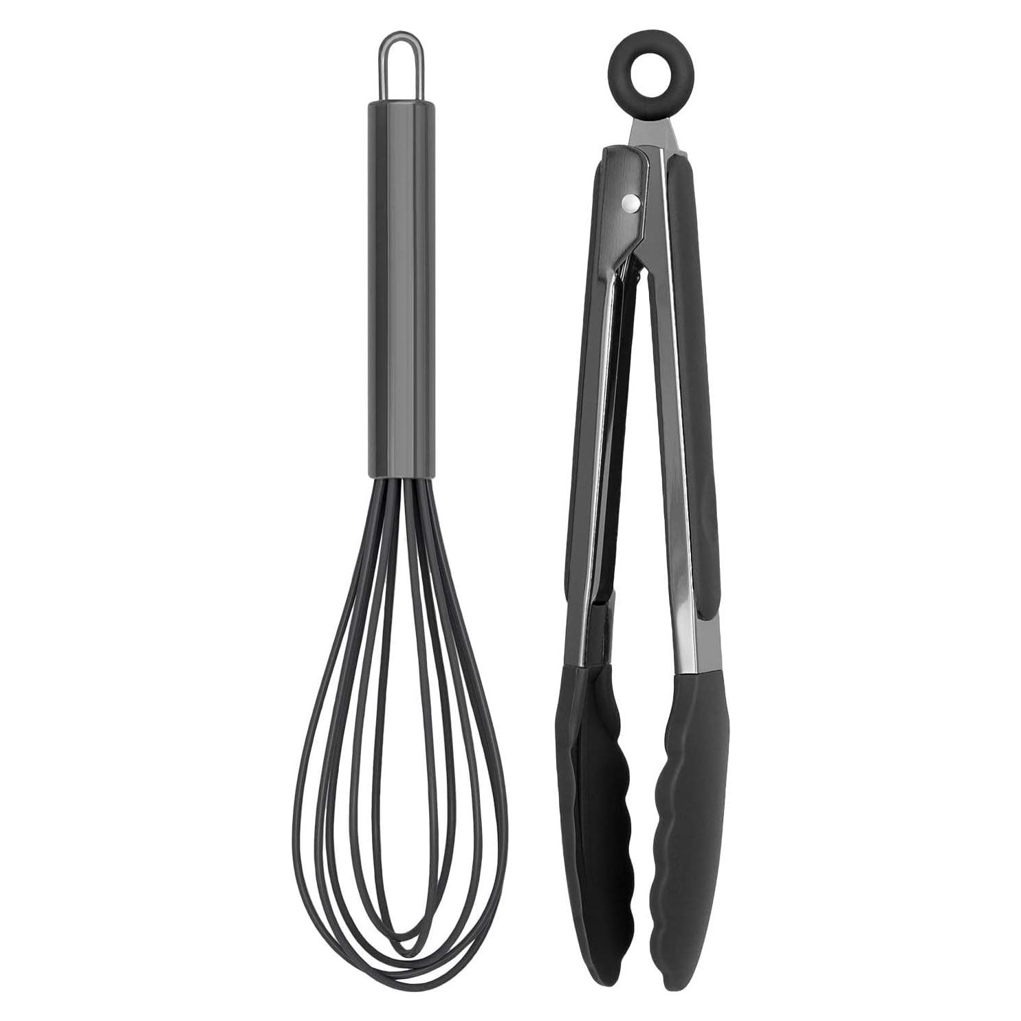 Set de Pinzas y Batidor Cocina Country Acero Inoxidable Negro