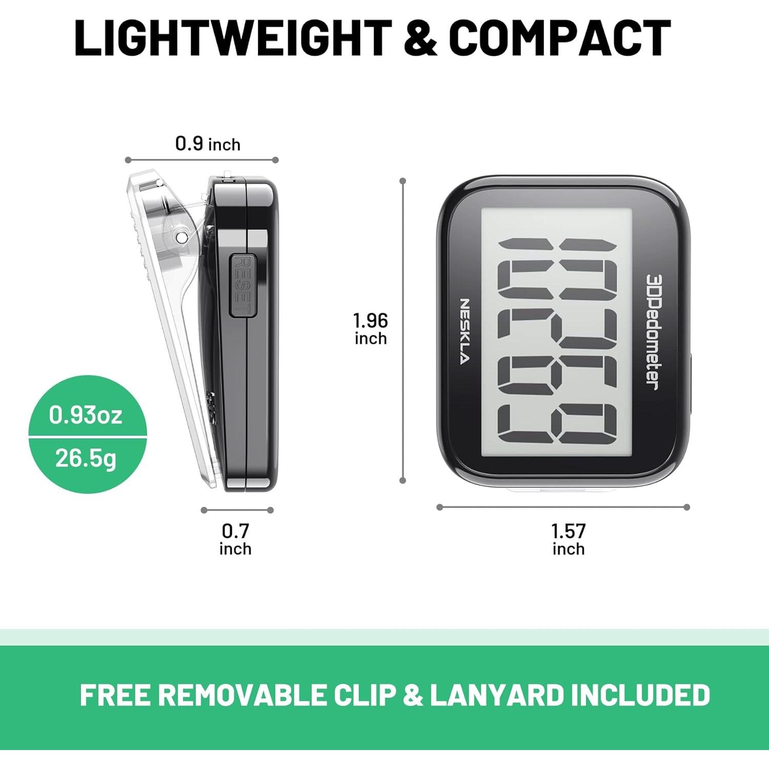 Podómetro 3D NESKLA 838 con pantalla LCD y clip removible