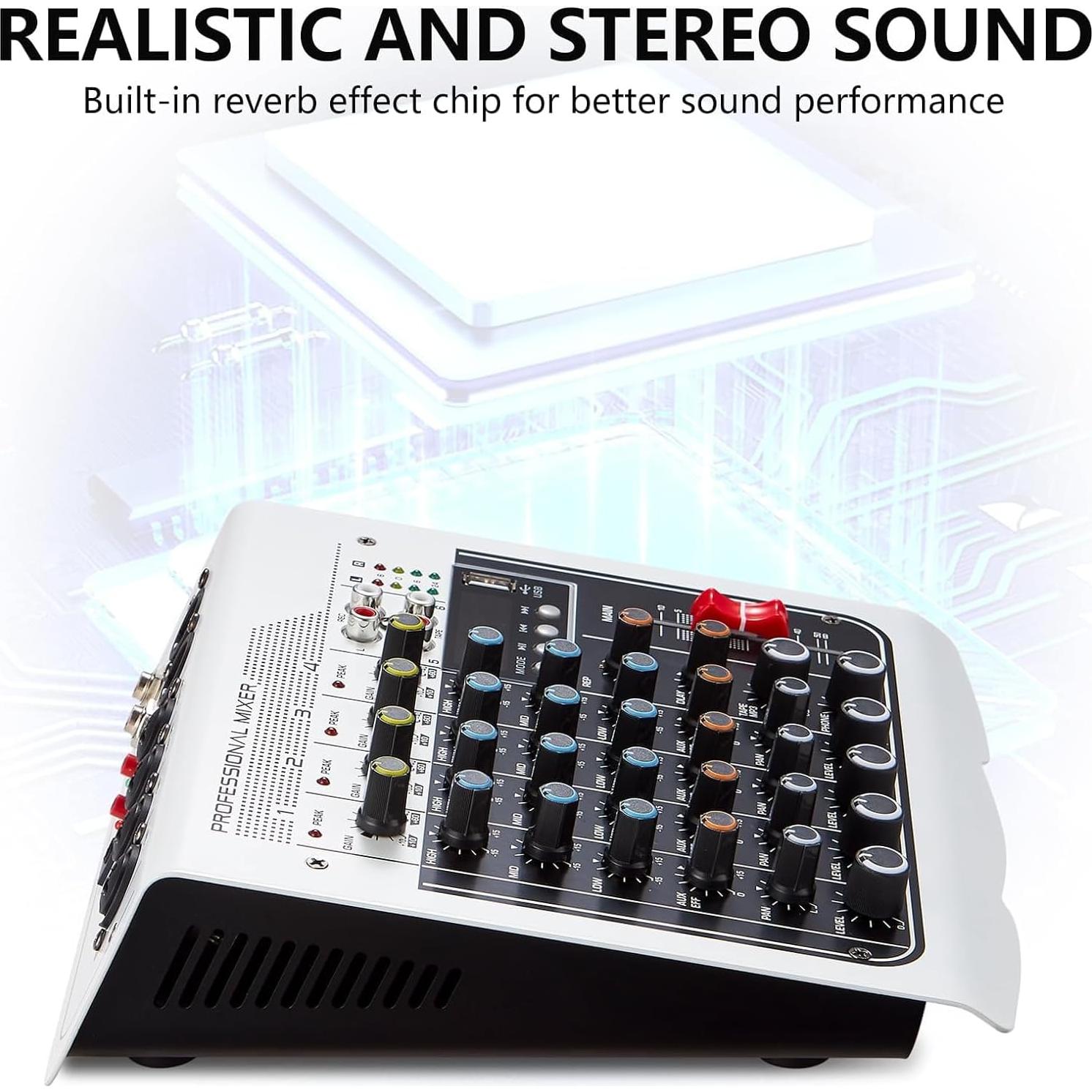 Mezclador de Audio 6 Canales Bluetooth USB 48V para DJ