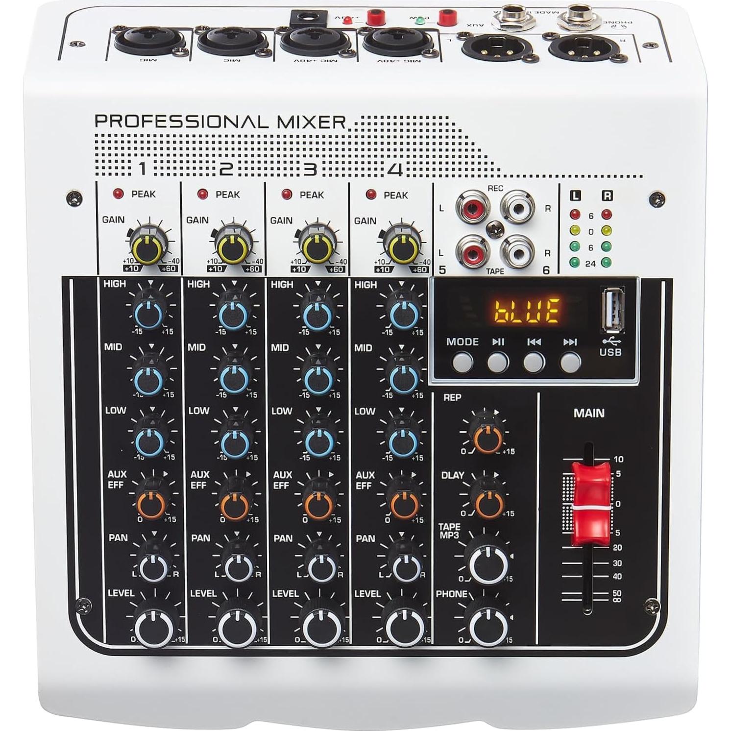 Mezclador de Audio 6 Canales Bluetooth USB 48V para DJ