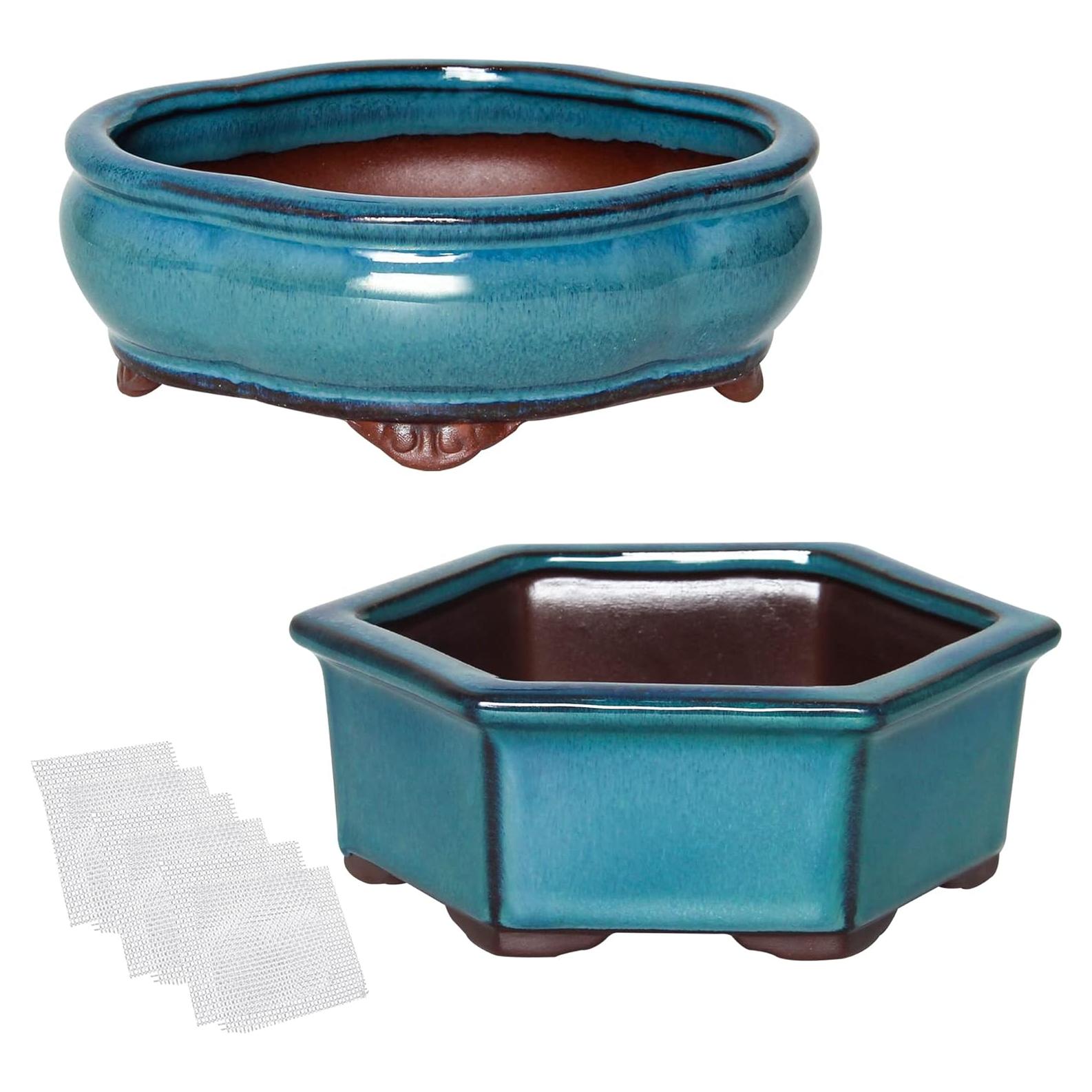 Maceta de Bonsai Happy Bonsai Juego de 2 Cerámica Azul