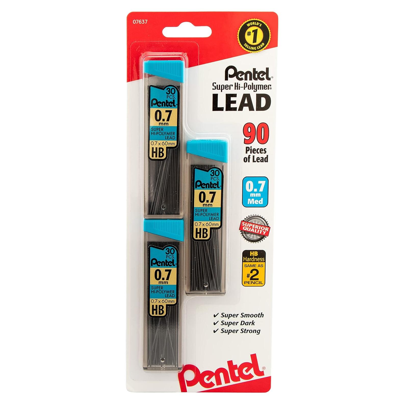 Lápices Pentel Super Hi-Polymer 0.7 mm HB Paquete de 3