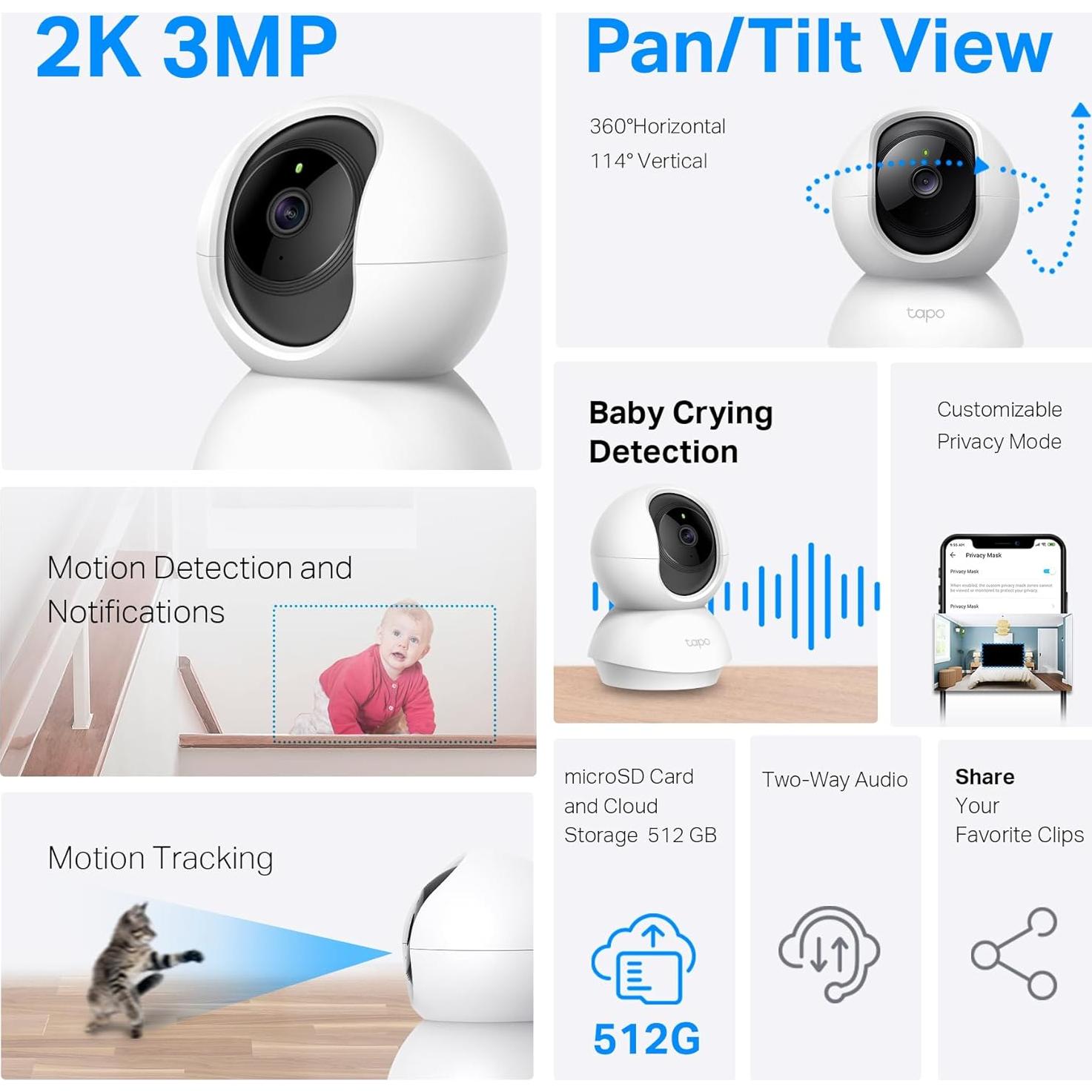 Cámara de Seguridad TP-Link Tapo C210 2K con Audio y Sirena