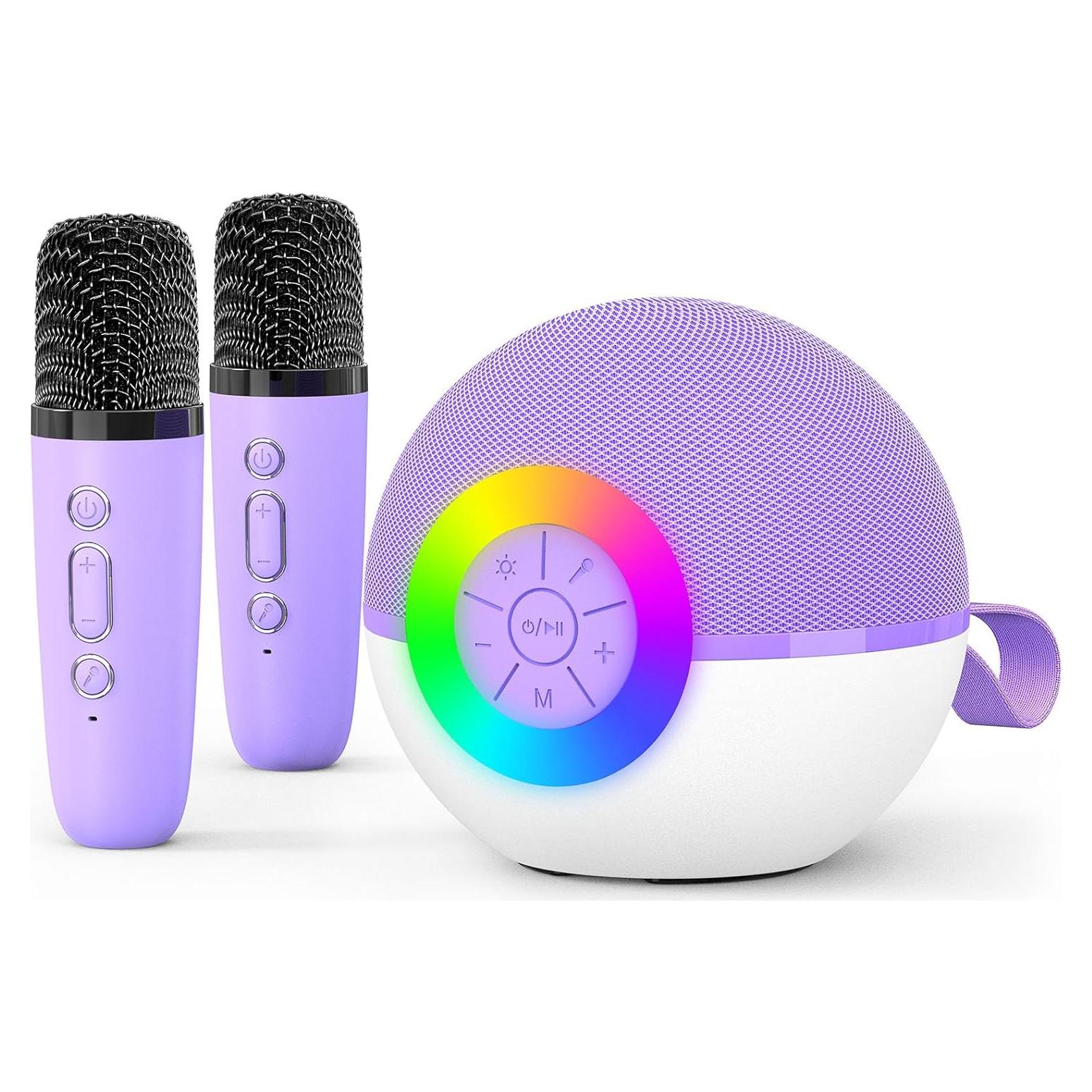 Goopow Mini Máquina de Karaoke Bluetooth 2 Micrófonos LED