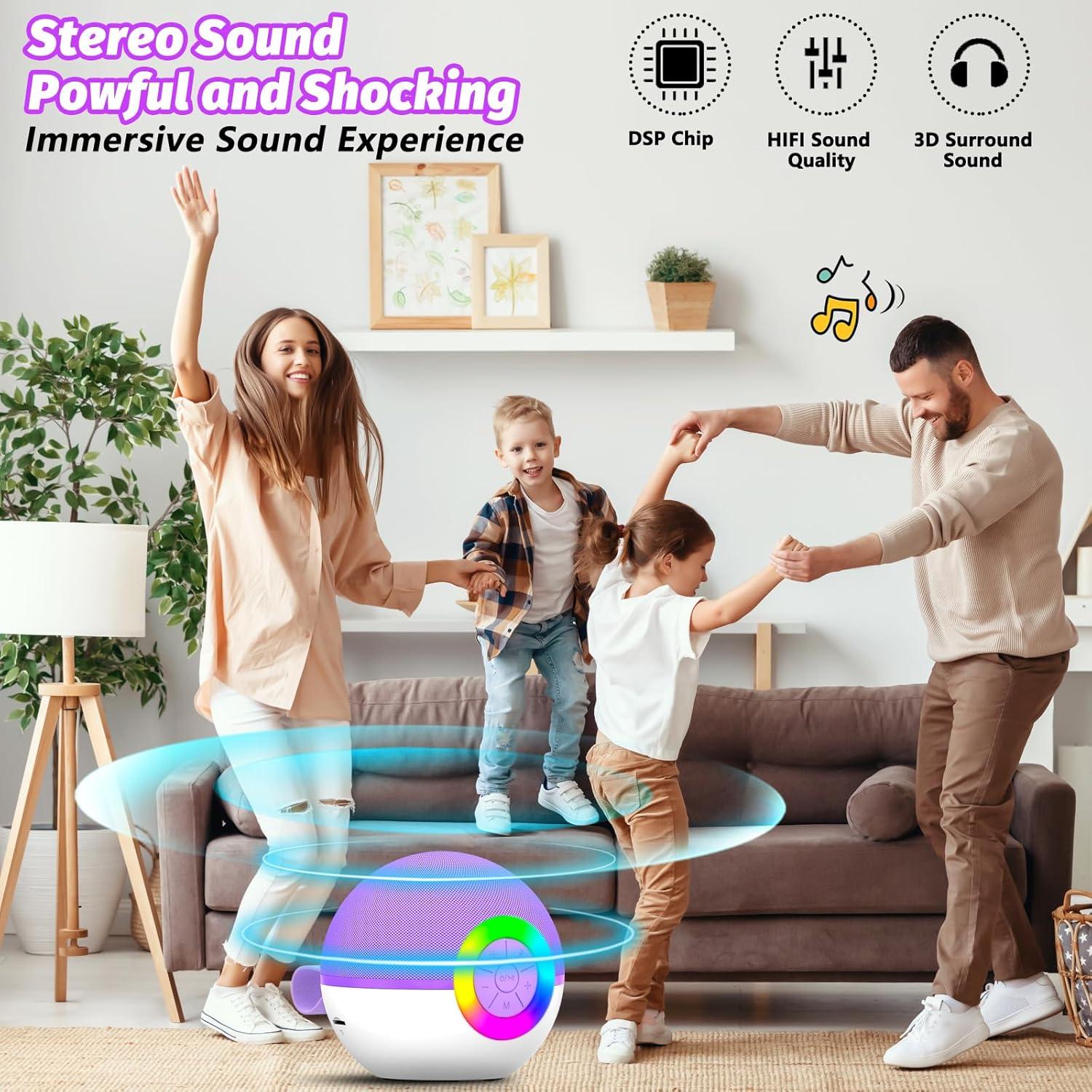 Goopow Mini Máquina de Karaoke Bluetooth 2 Micrófonos LED