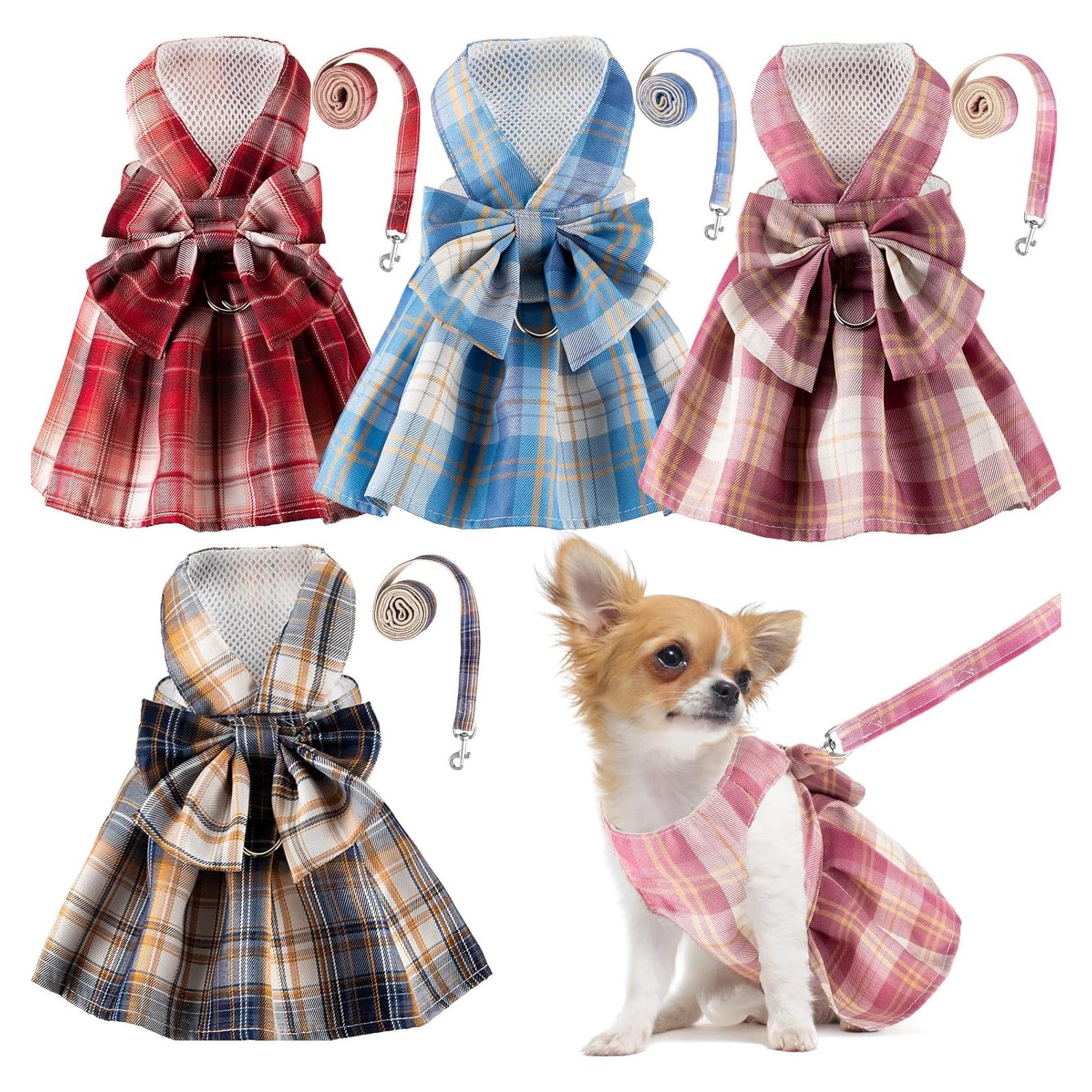 Conjunto de vestido a cuadros para perros Potchen 4 piezas M