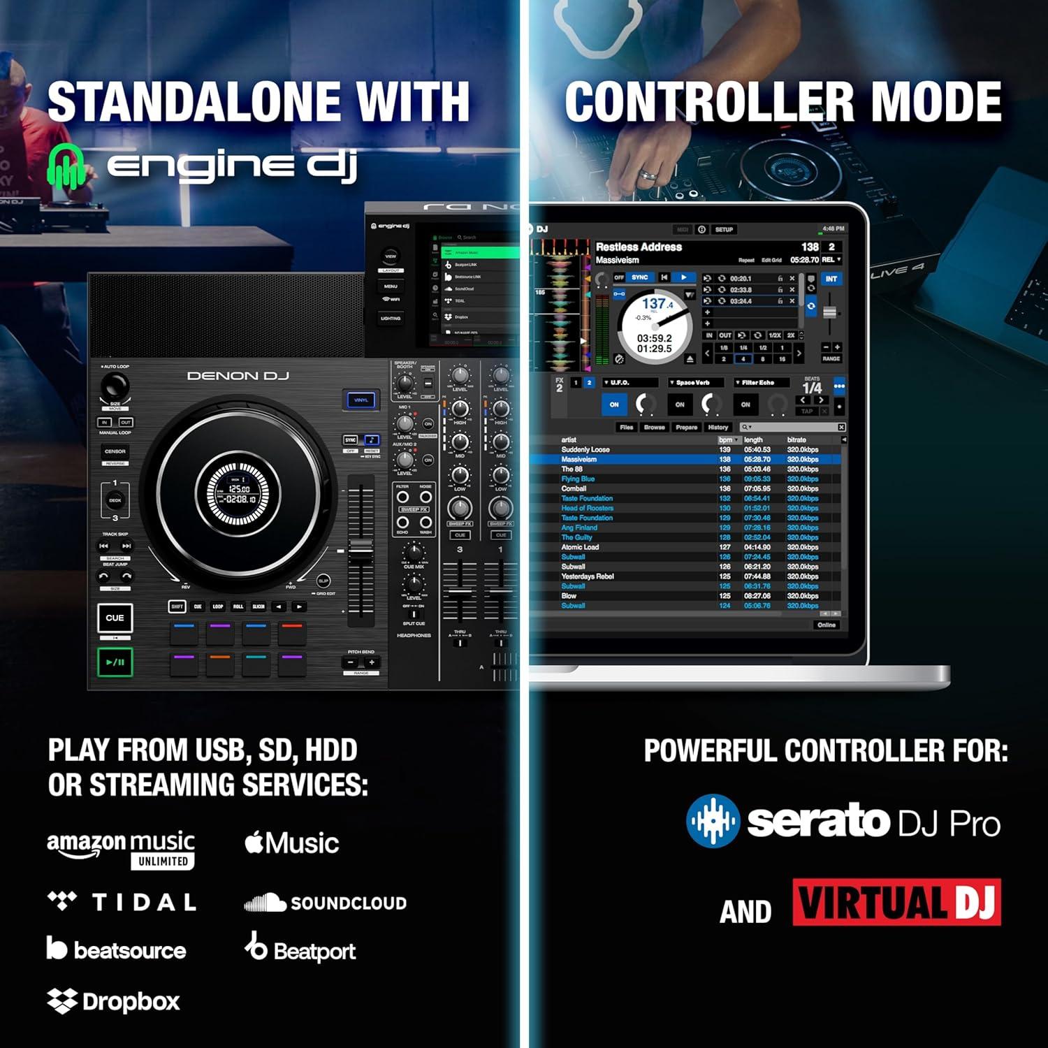 Controlador DJ Denon SC LIVE 4 con altavoces y Wi-Fi