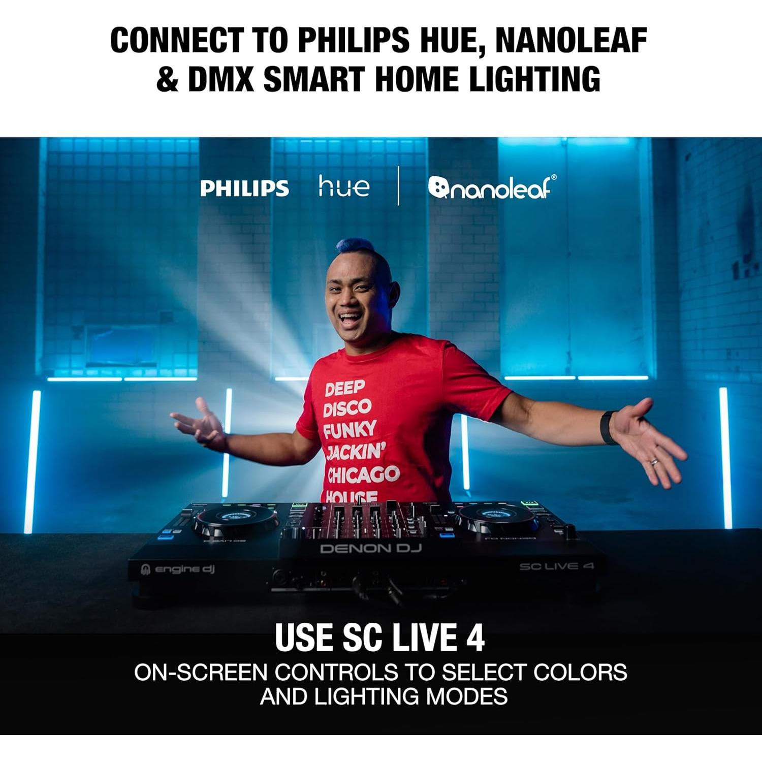 Controlador DJ Denon SC LIVE 4 con altavoces y Wi-Fi