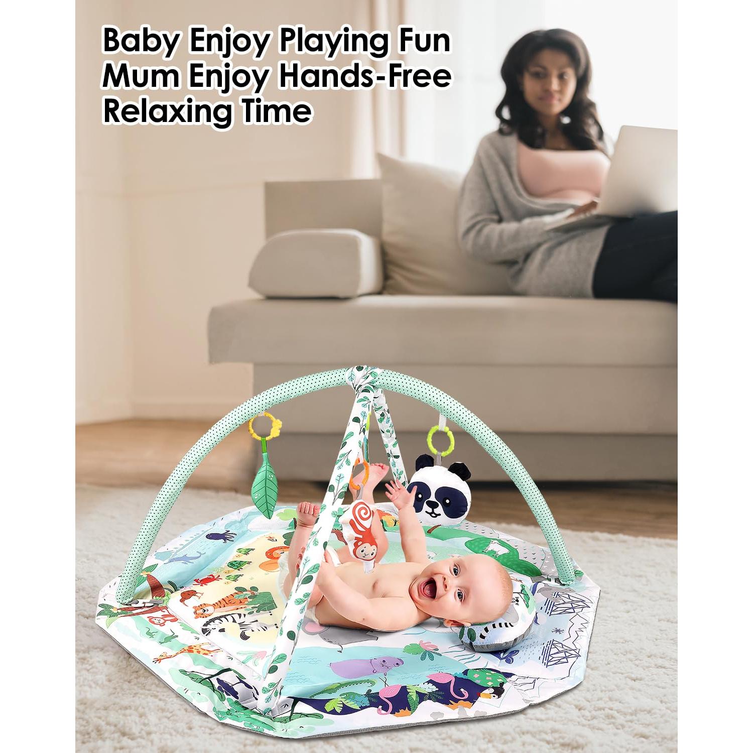 Alfombra de Juego 4-en-1 Dearlomum con 6 Juguetes para Bebés