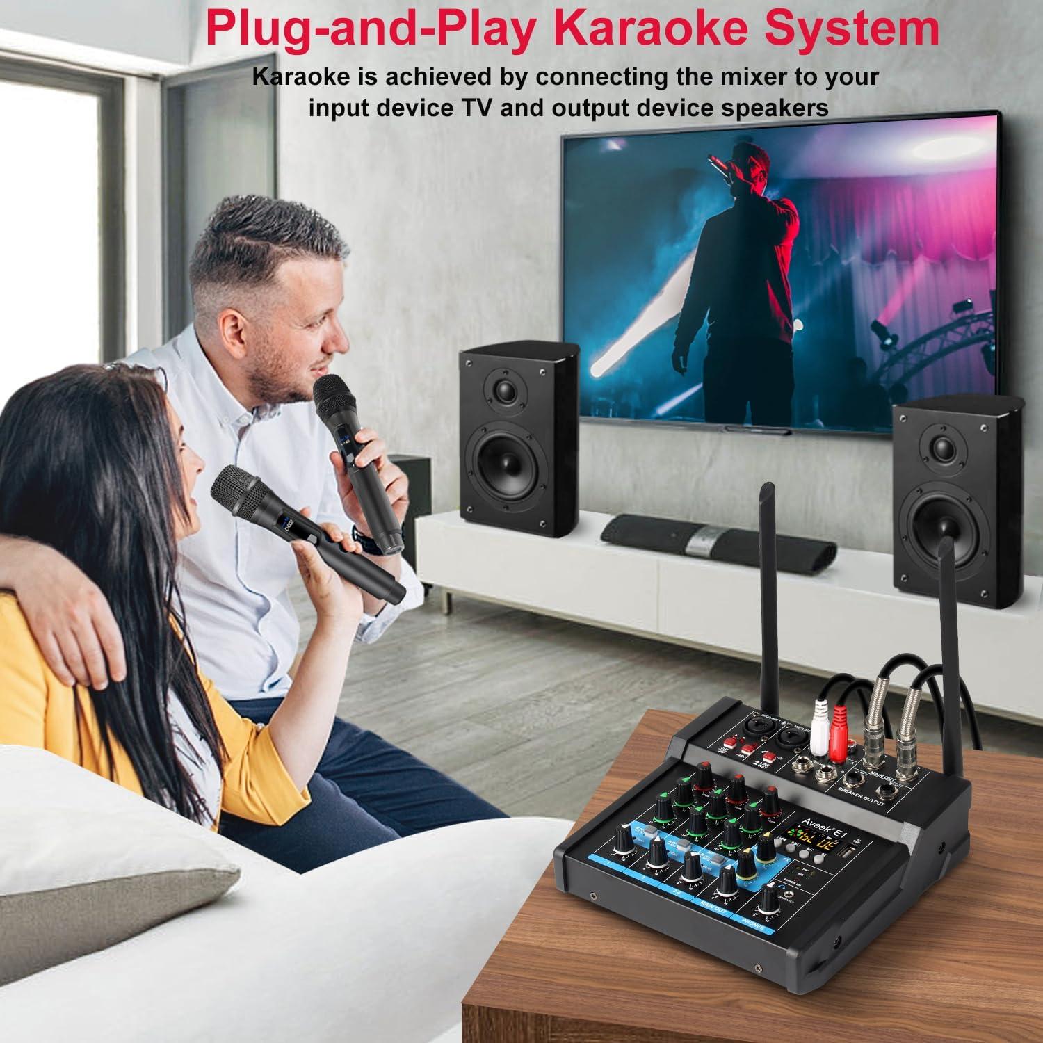 Mezclador de Sonido 4 Canales con Bluetooth y Micrófonos