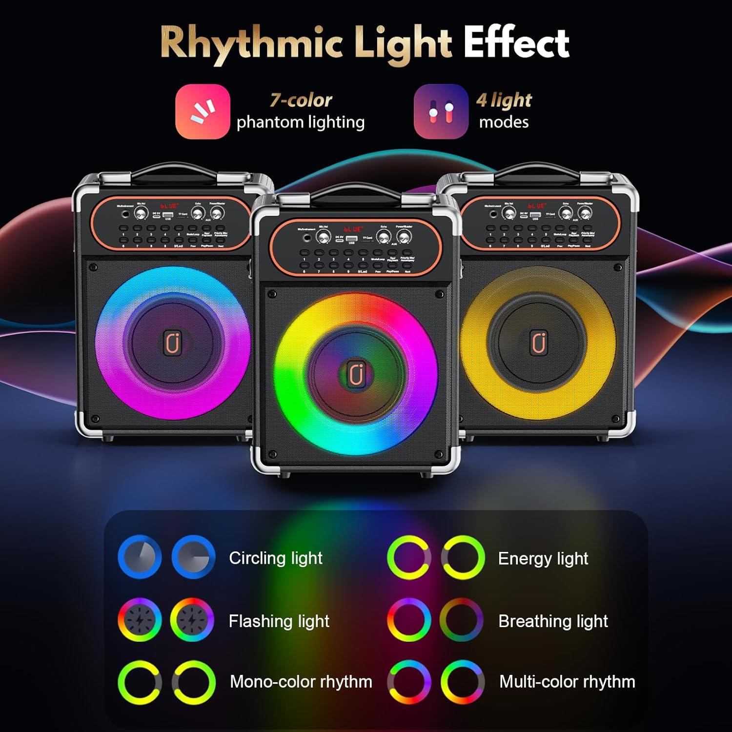 Máquina de Karaoke Bluetooth 5.3 con 2 Micrófonos y Luces