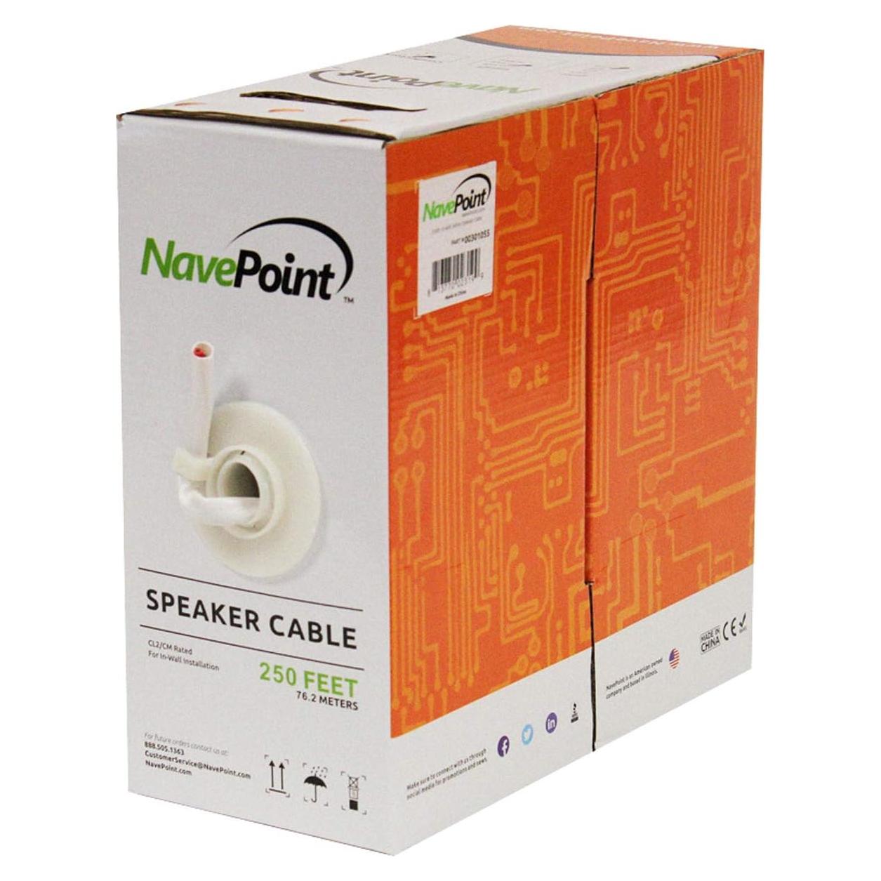 Cable de Altavoz NavePoint 12 AWG 76,2 m Blanco