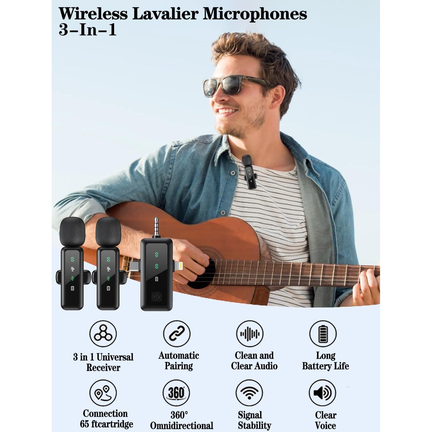 Micrófono Lavalier Inalámbrico JICIFU 3 en 1 para iPhone/Android